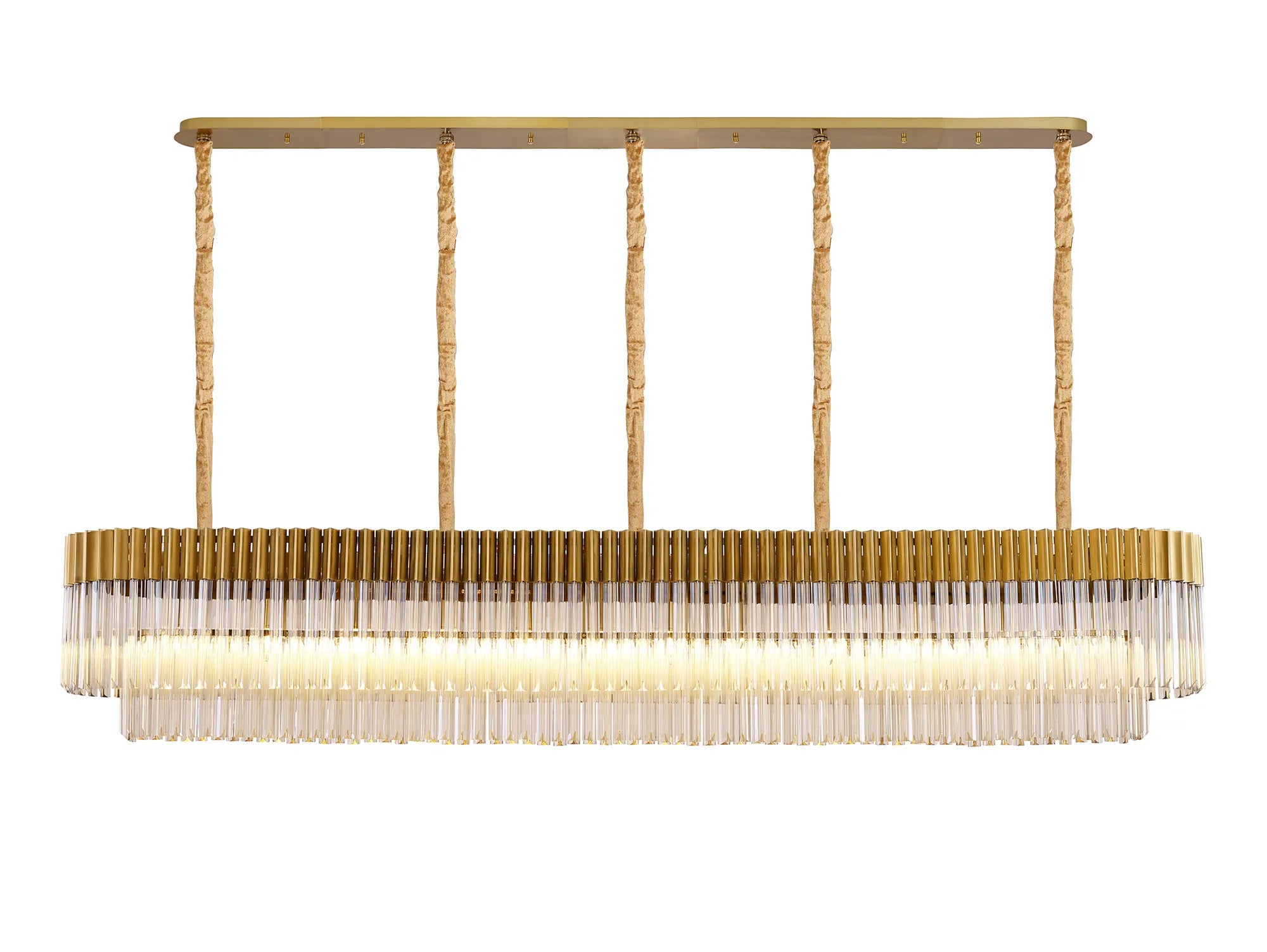 Cedar 225 Light - 40cm Linear Pendant 12 Light - Brass & Cognac Sculpted Glass