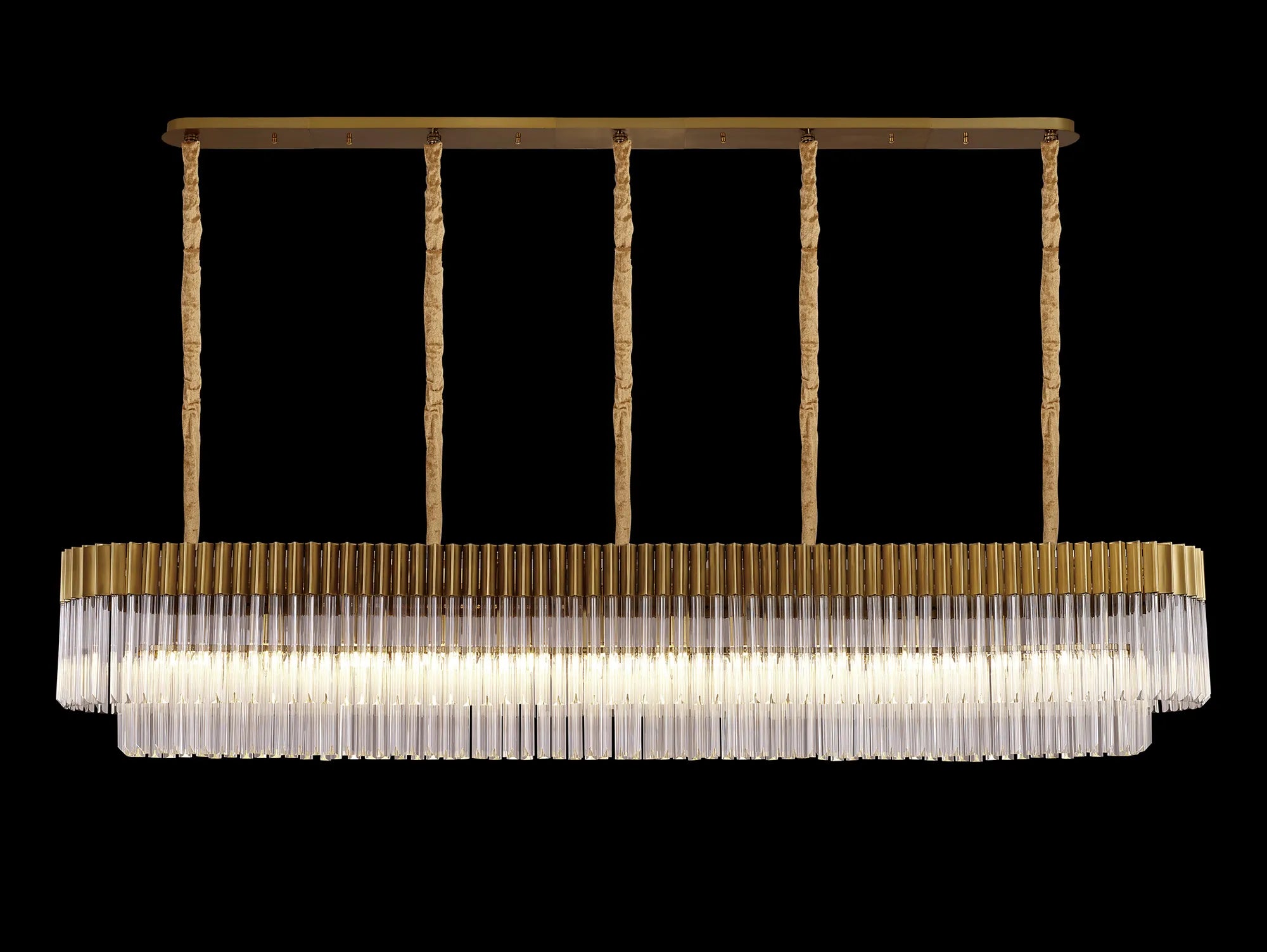 Cedar 225 Light - 40cm Linear Pendant 12 Light - Brass & Clear Sculpted Glass