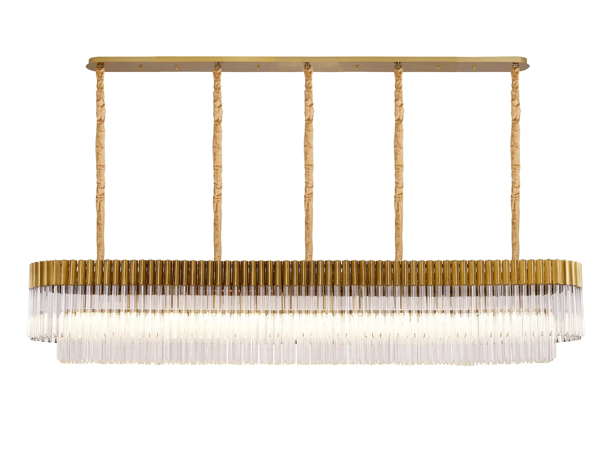 Cedar 225 Light - 40cm Linear Pendant 12 Light - Brass & Clear Sculpted Glass
