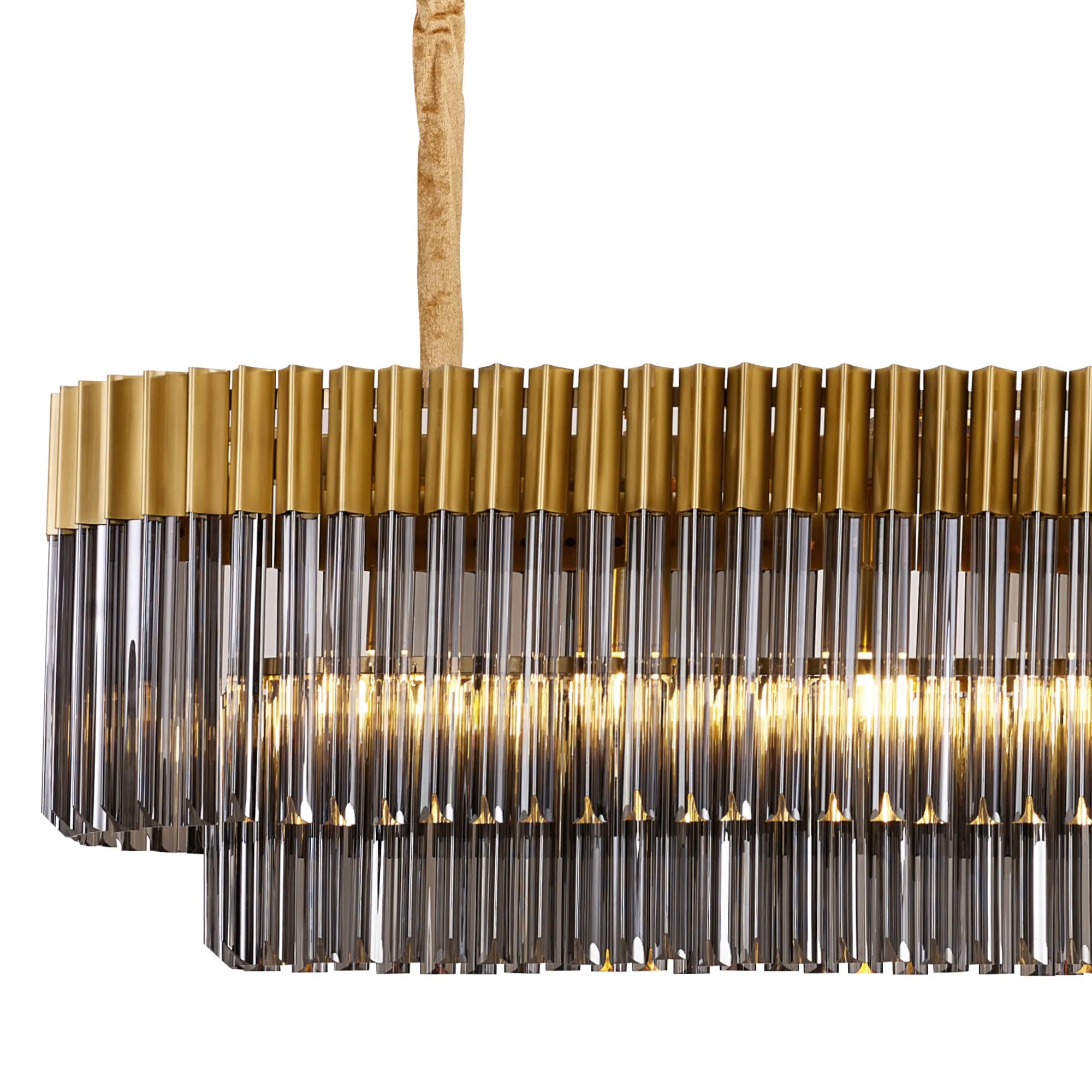 Cedar 225 Light - 40cm Linear Pendant 12 Light - Brass & Smoked Sculpted Glass