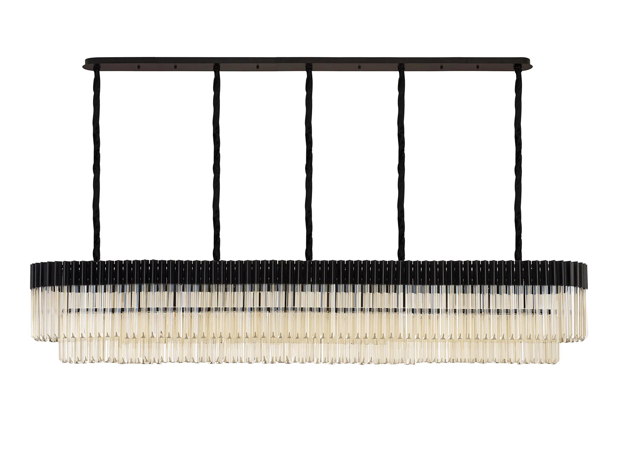 Cedar 225 Light - 40cm Linear Pendant 12 Light - Matt Black & Cognac Sculpted Glass