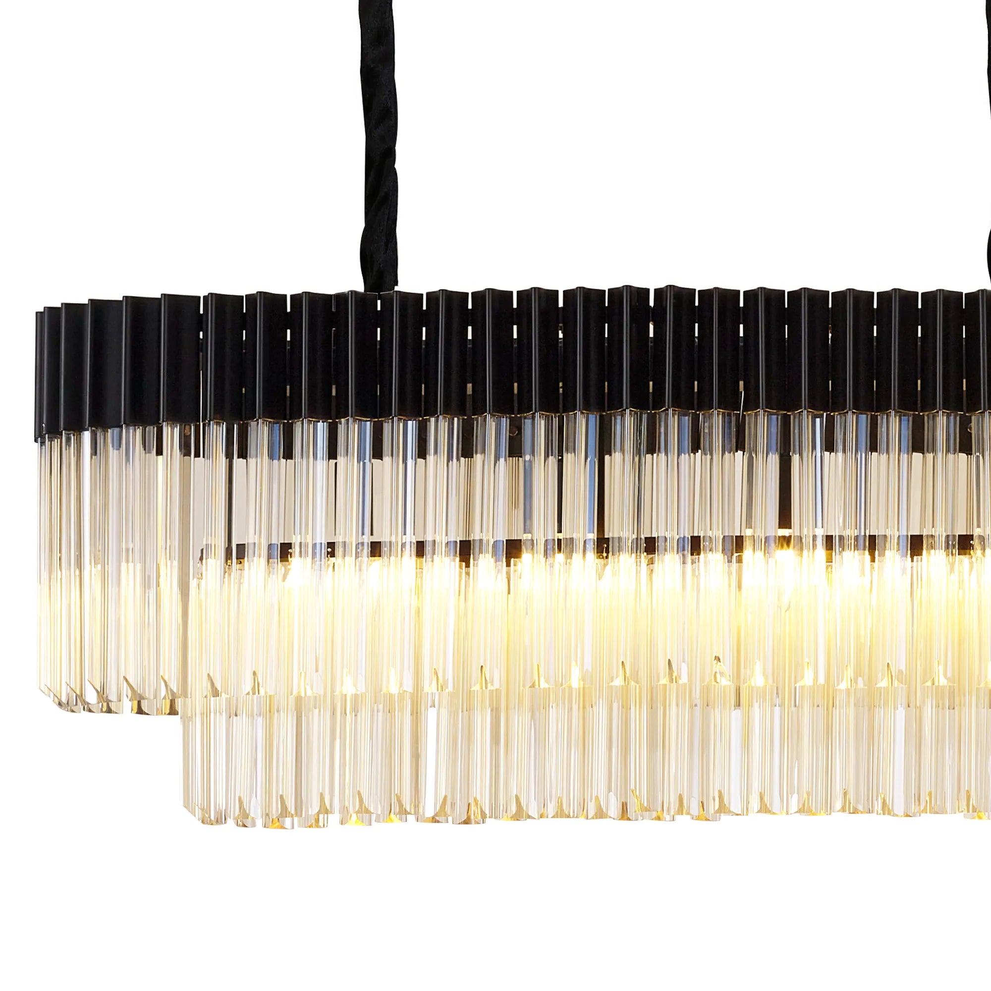 Cedar 225 Light - 40cm Linear Pendant 12 Light - Matt Black & Cognac Sculpted Glass