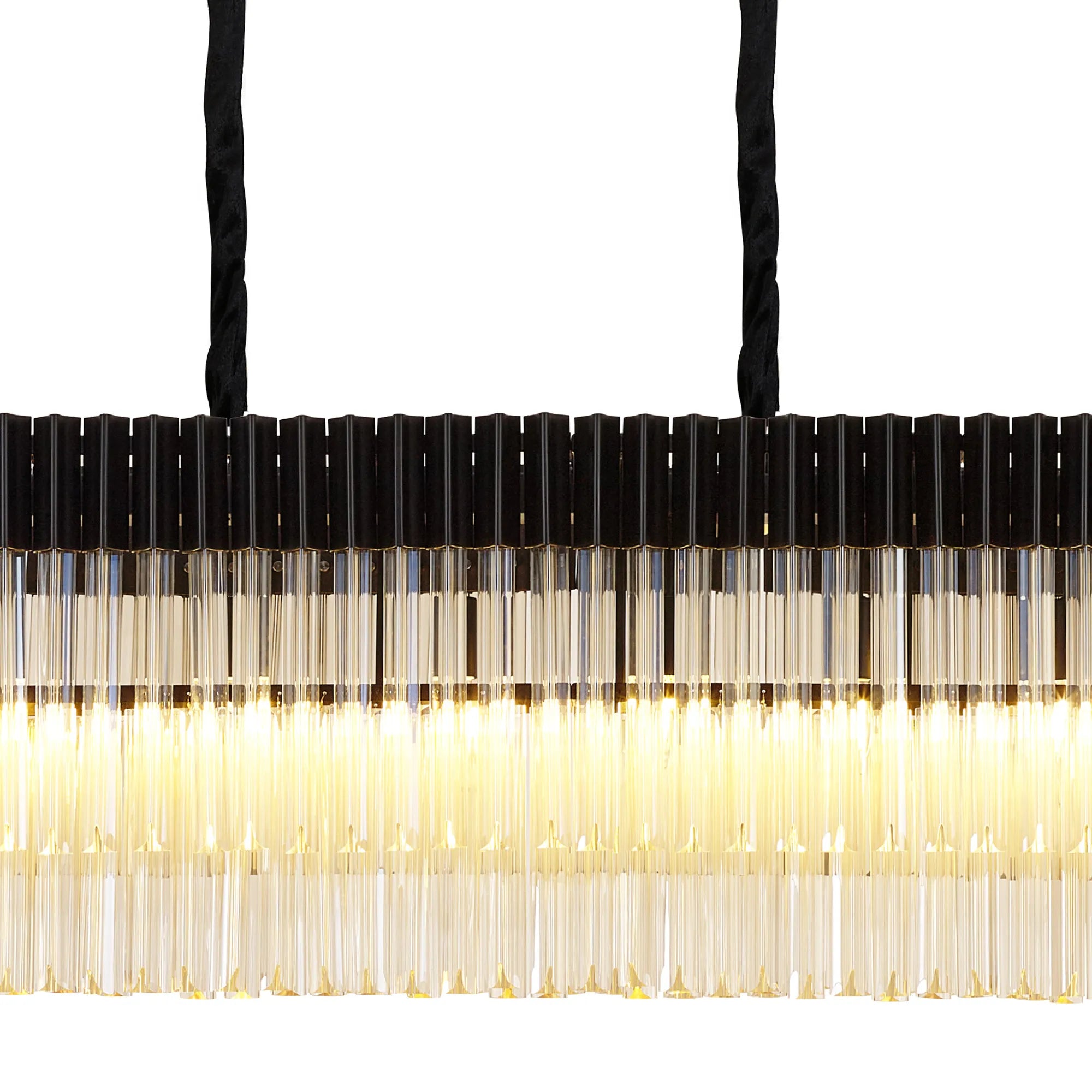 Cedar 225 Light - 40cm Linear Pendant 12 Light - Matt Black & Cognac Sculpted Glass
