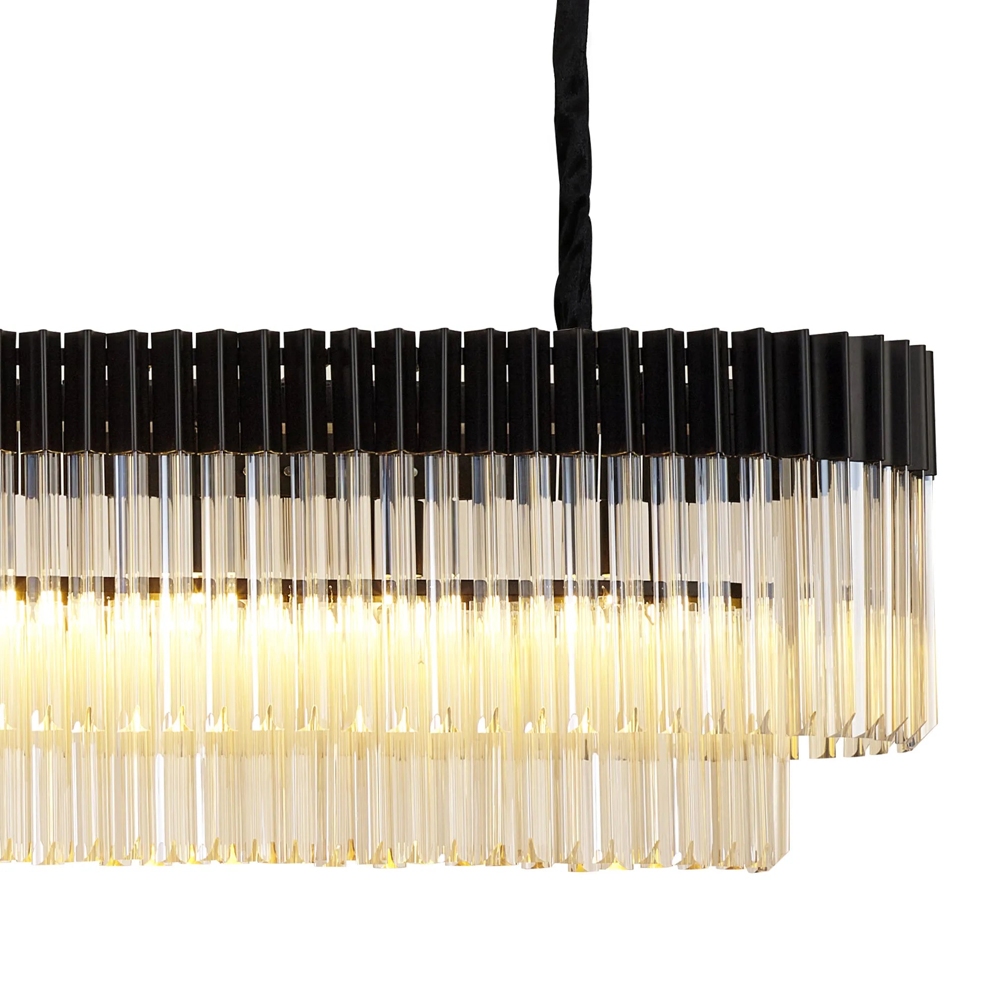 Cedar 225 Light - 40cm Linear Pendant 12 Light - Matt Black & Cognac Sculpted Glass