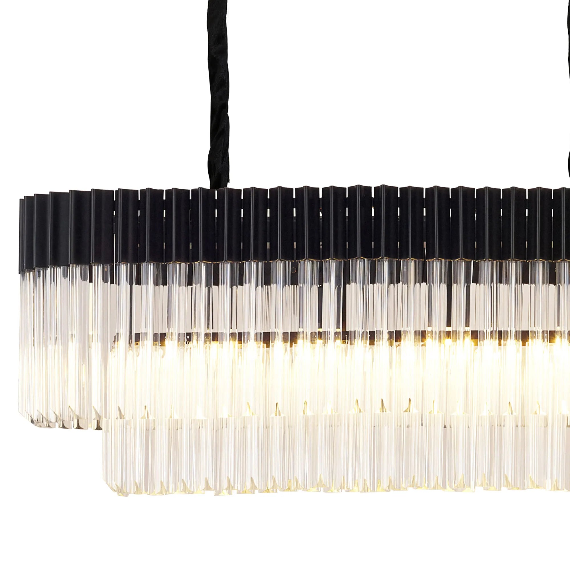 Cedar 225 Light - 40cm Linear Pendant 12 Light - Matt Black & Clear Sculpted Glass