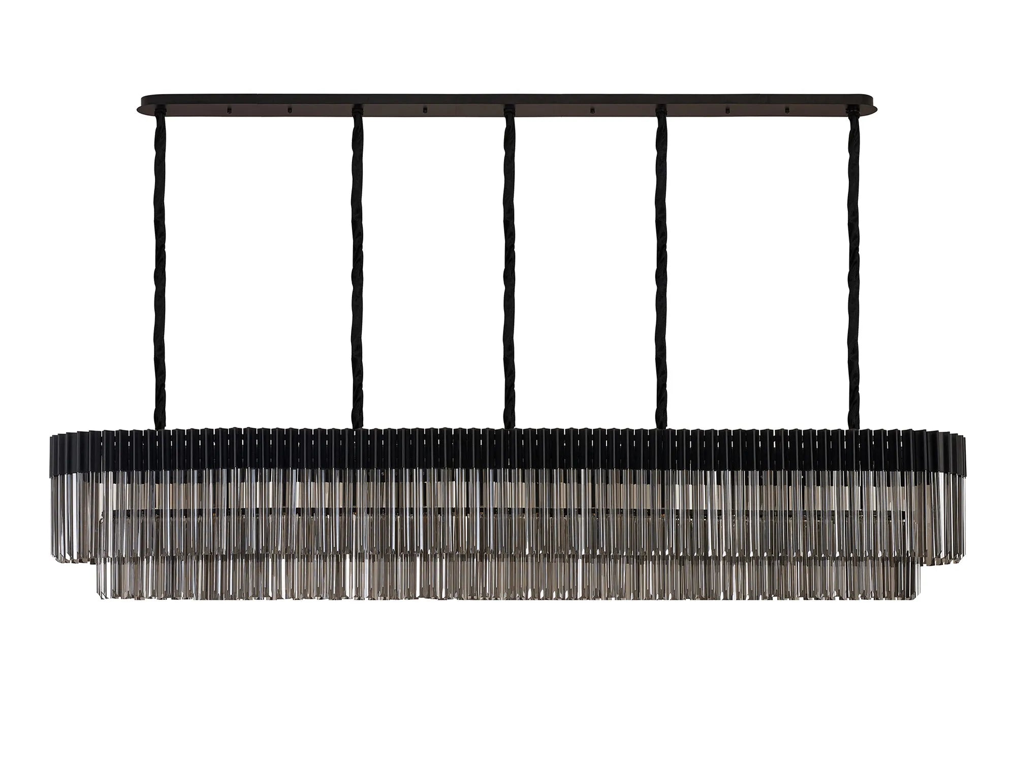 Cedar 225 Light - 40cm Linear Pendant 12 Light - Matt Black & Smoked Sculpted Glass
