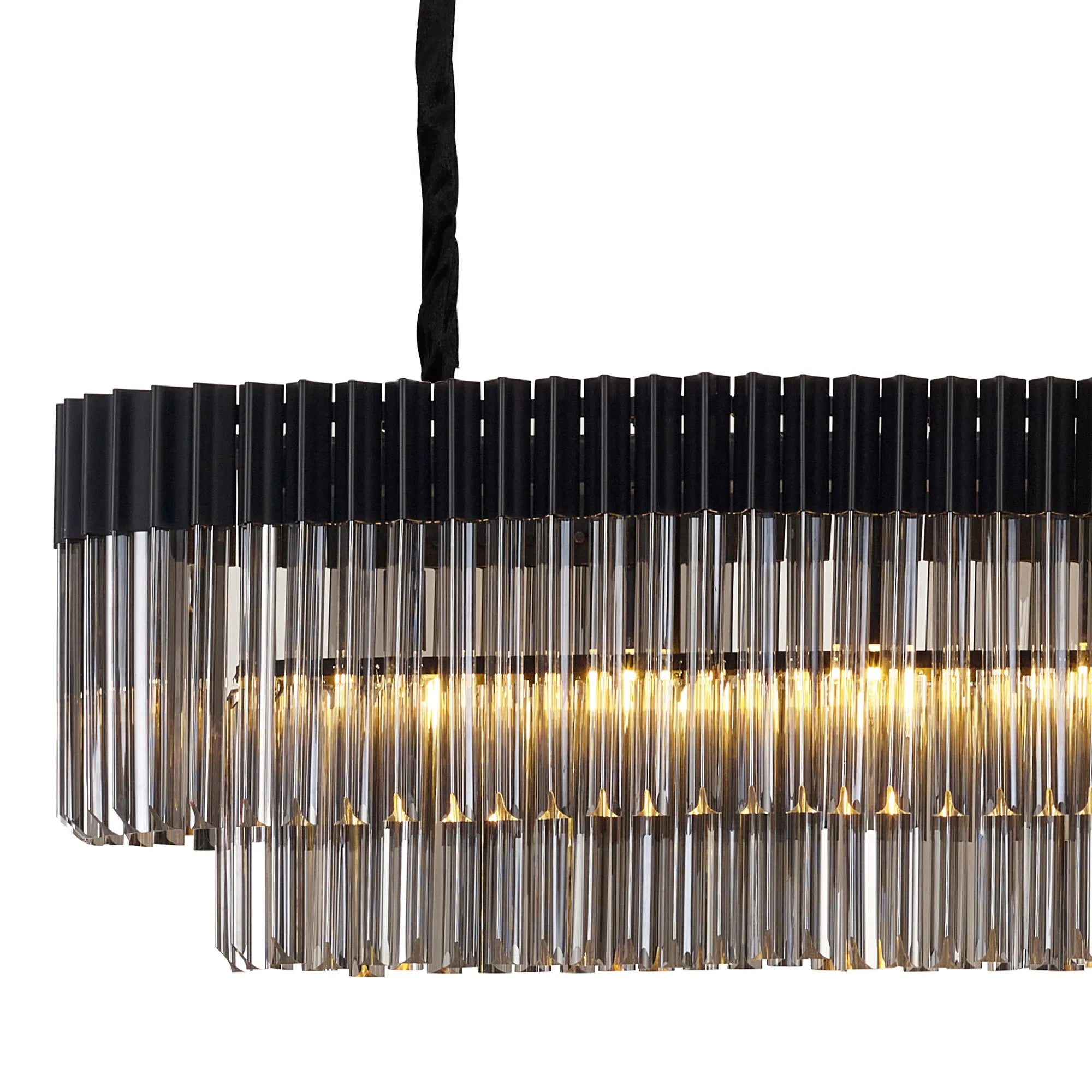 Cedar 225 Light - 40cm Linear Pendant 12 Light - Matt Black & Smoked Sculpted Glass