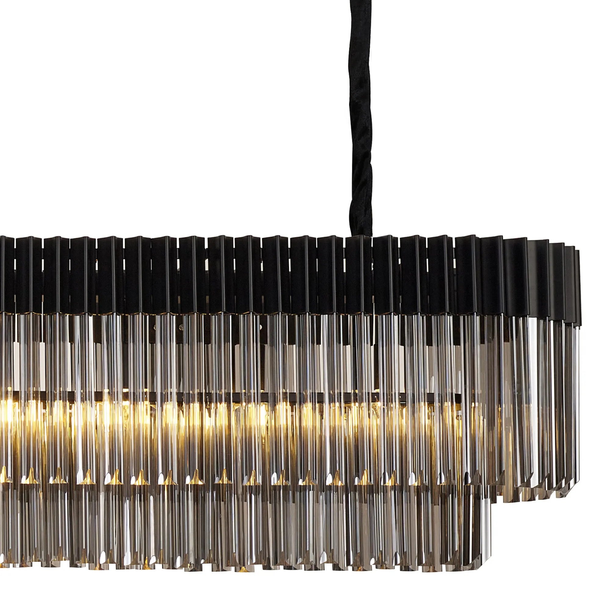 Cedar 225 Light - 40cm Linear Pendant 12 Light - Matt Black & Smoked Sculpted Glass