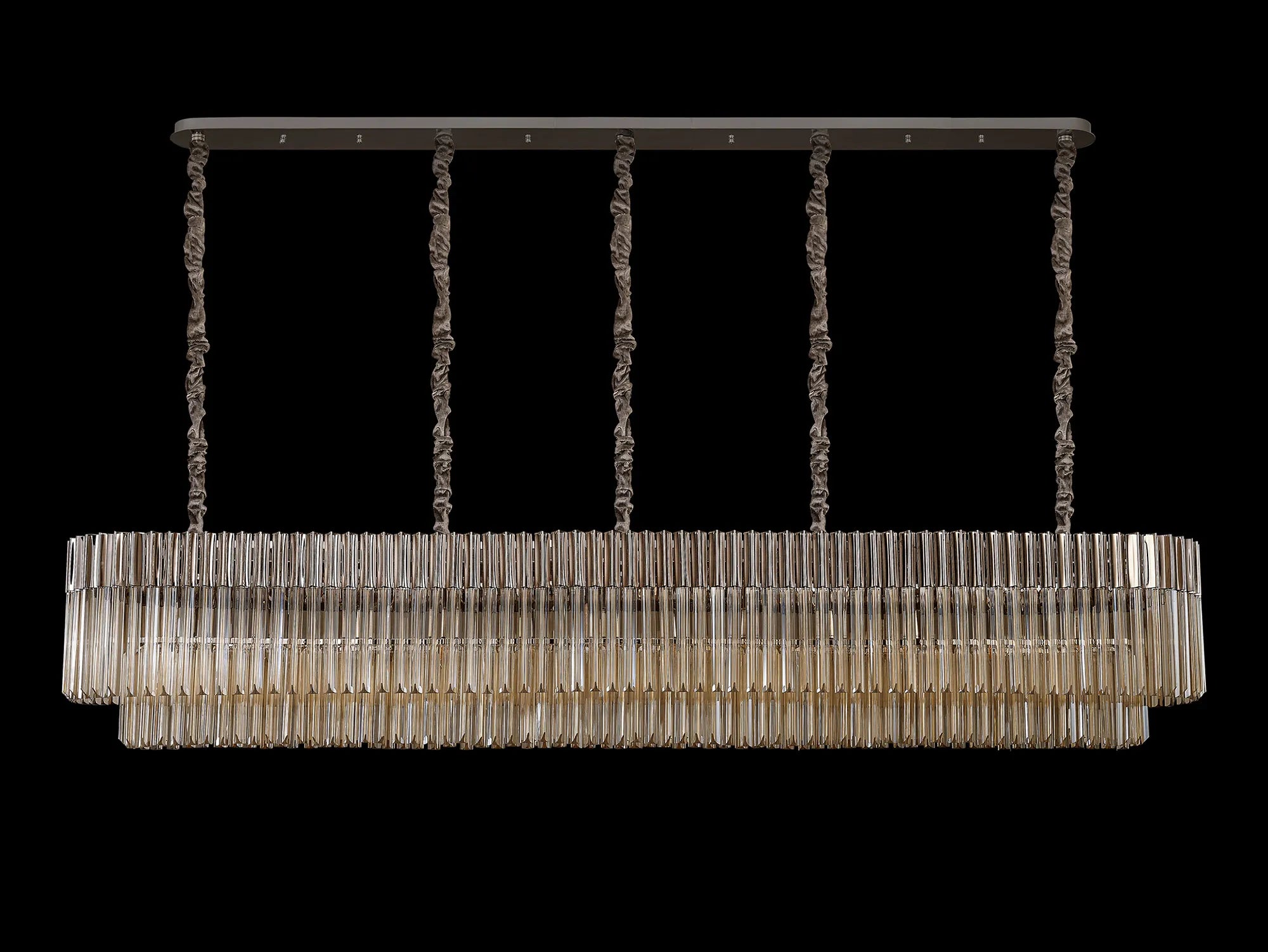 Cedar 225 Light - 40cm Linear Pendant 12 Light - Polished Nickel & Cognac Sculpted Glass