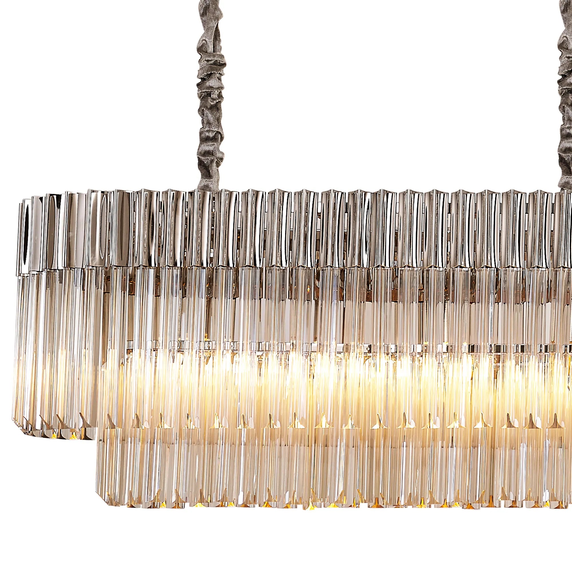 Cedar 225 Light - 40cm Linear Pendant 12 Light - Polished Nickel & Cognac Sculpted Glass