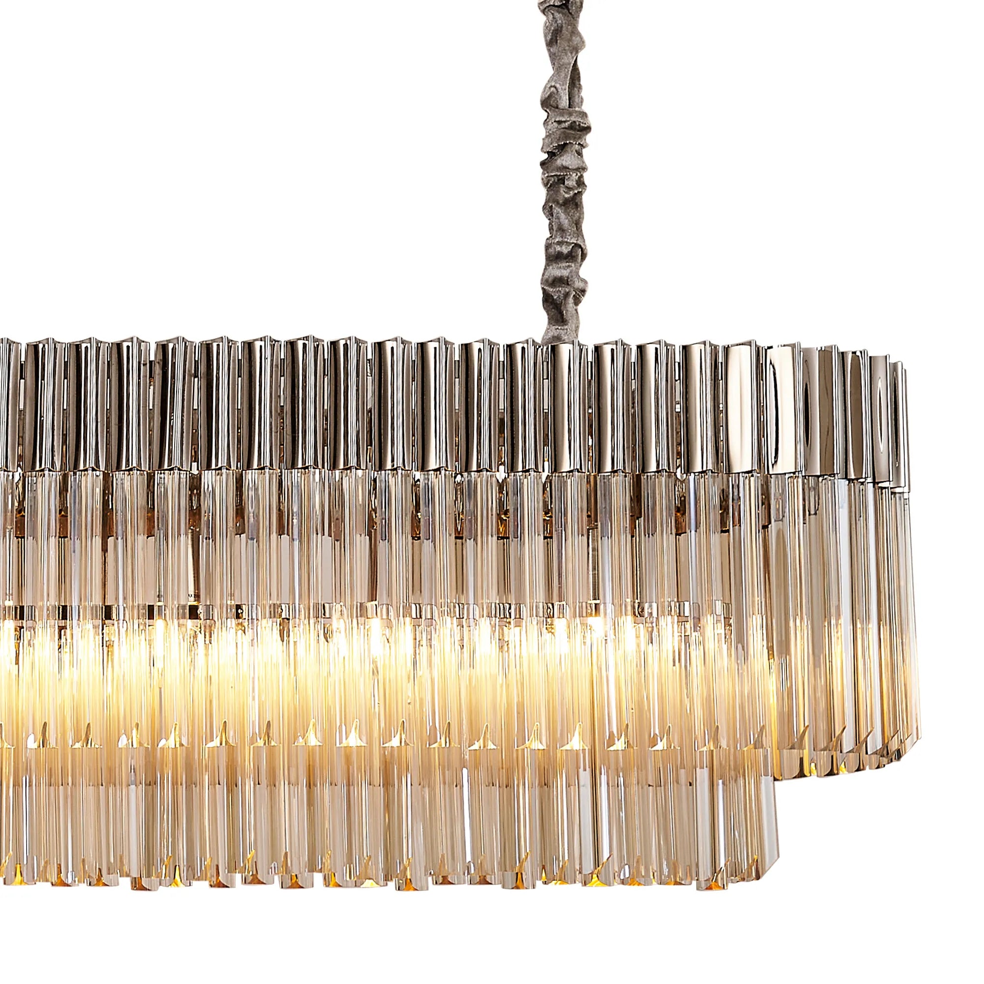 Cedar 225 Light - 40cm Linear Pendant 12 Light - Polished Nickel & Cognac Sculpted Glass