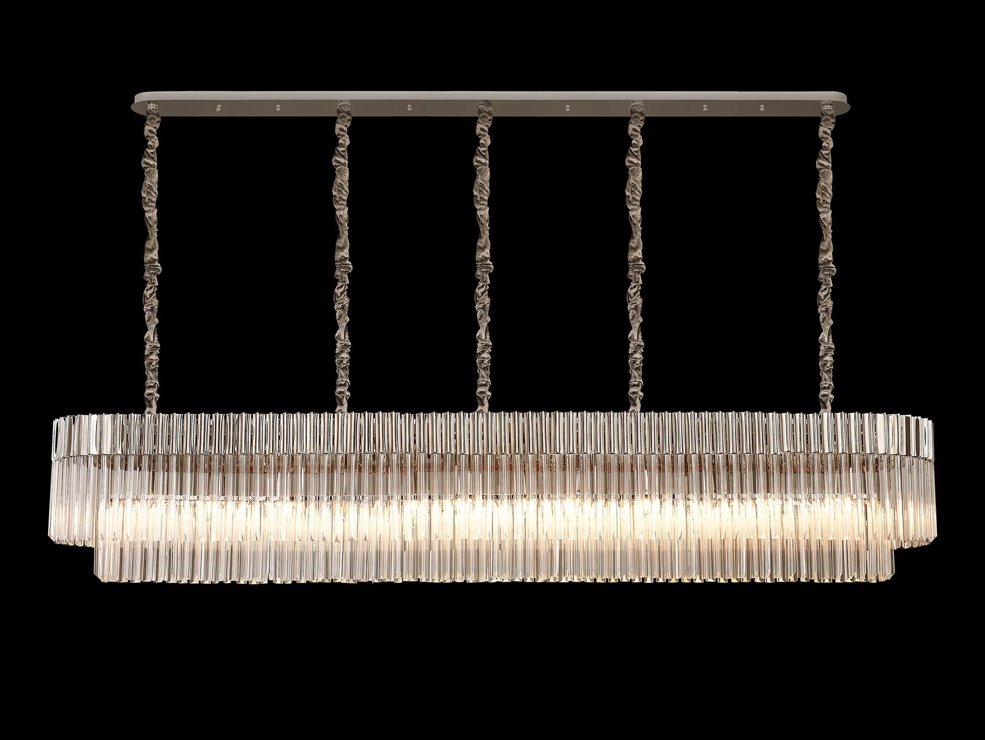 Cedar 225 Light - 40cm Linear Pendant 12 Light - Polished Nickel & Clear Sculpted Glass