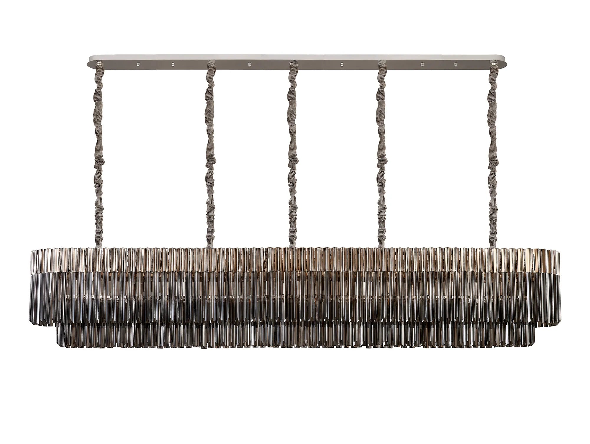Cedar 225 Light - 40cm Linear Pendant 12 Light - Polished Nickel & Smoked Sculpted Glass
