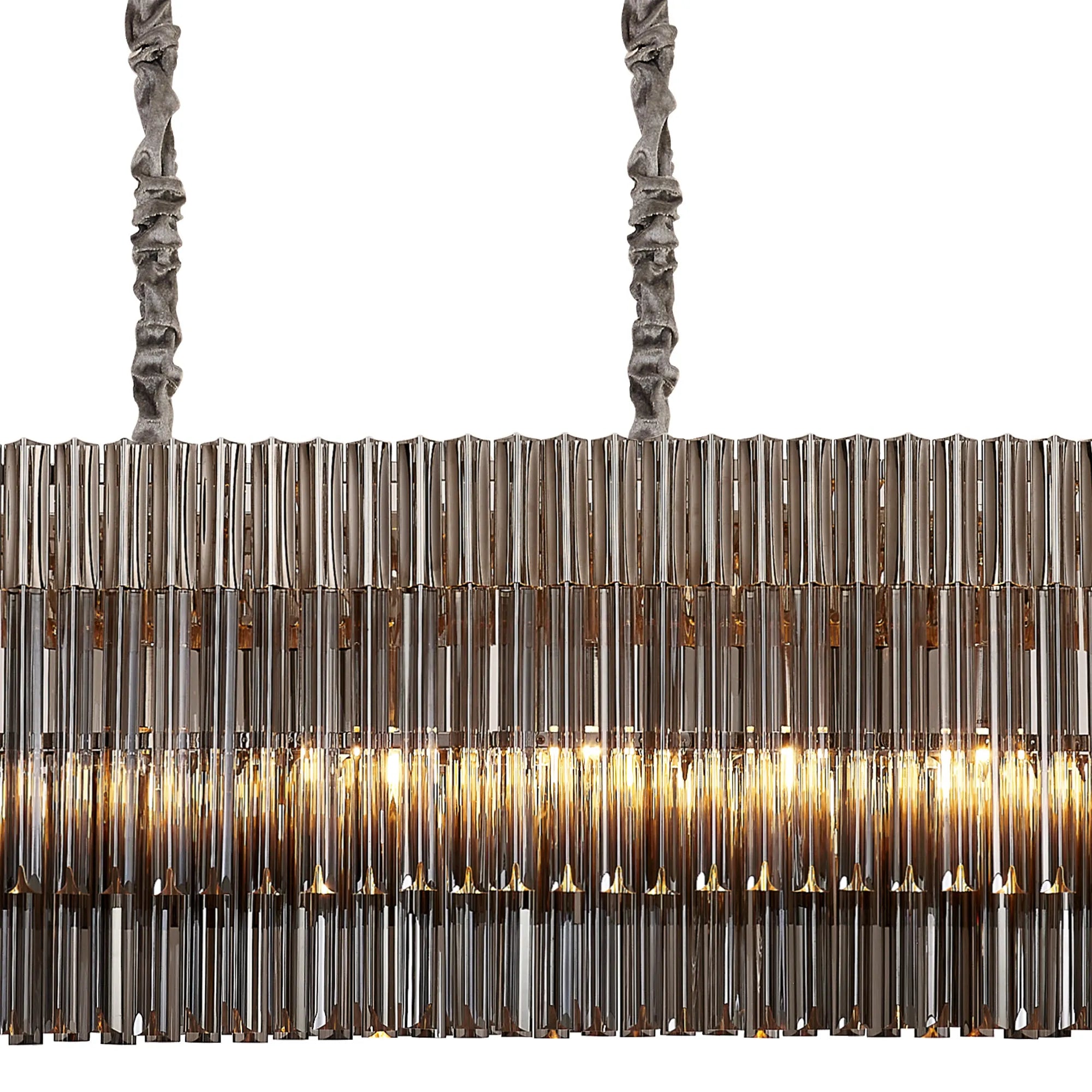 Cedar 225 Light - 40cm Linear Pendant 12 Light - Polished Nickel & Smoked Sculpted Glass
