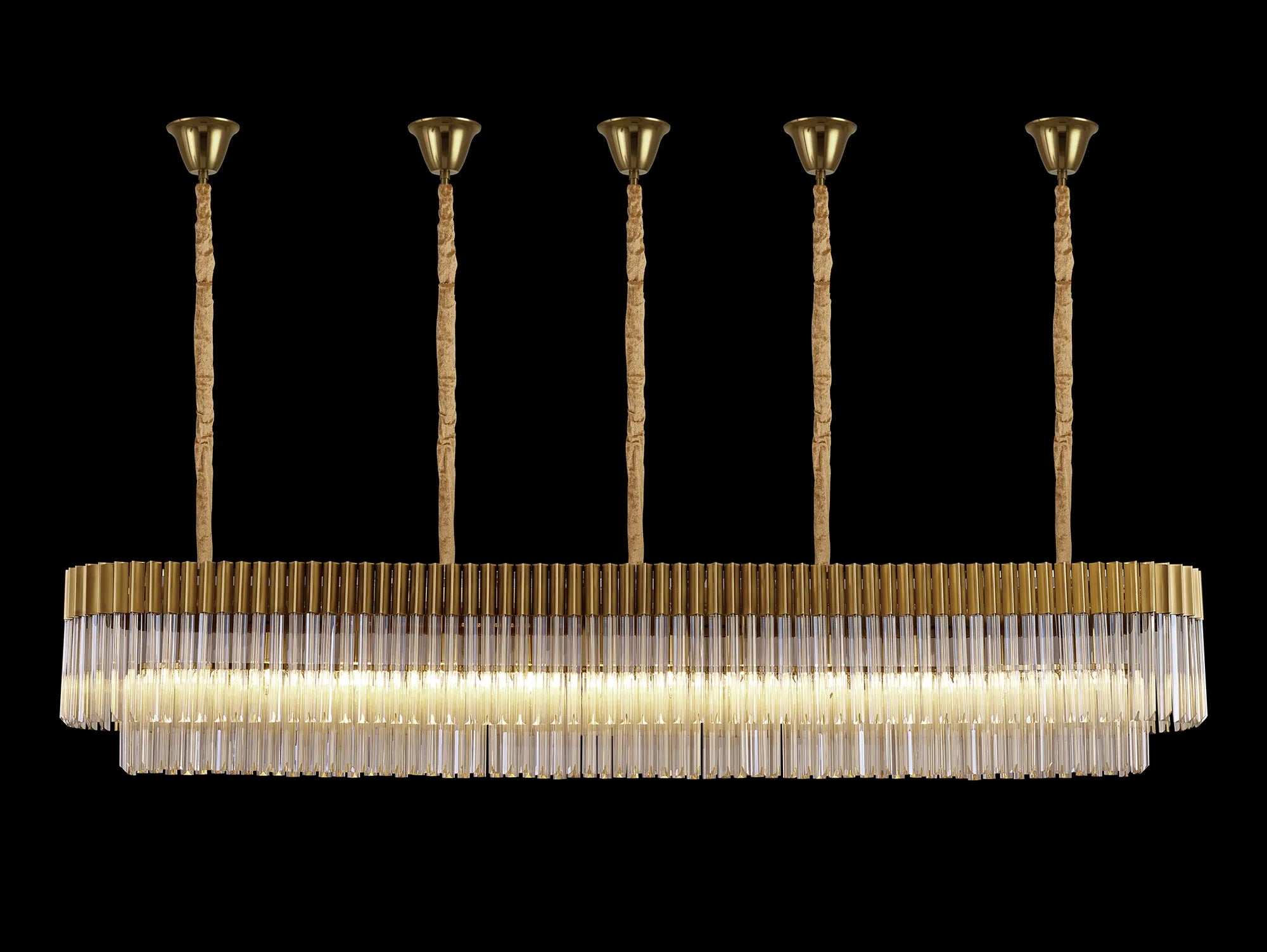 Cedar 225 Light - 40cm Linear Pendant With Bell Cup 12 Light - Brass & Cognac Sculpted Glass