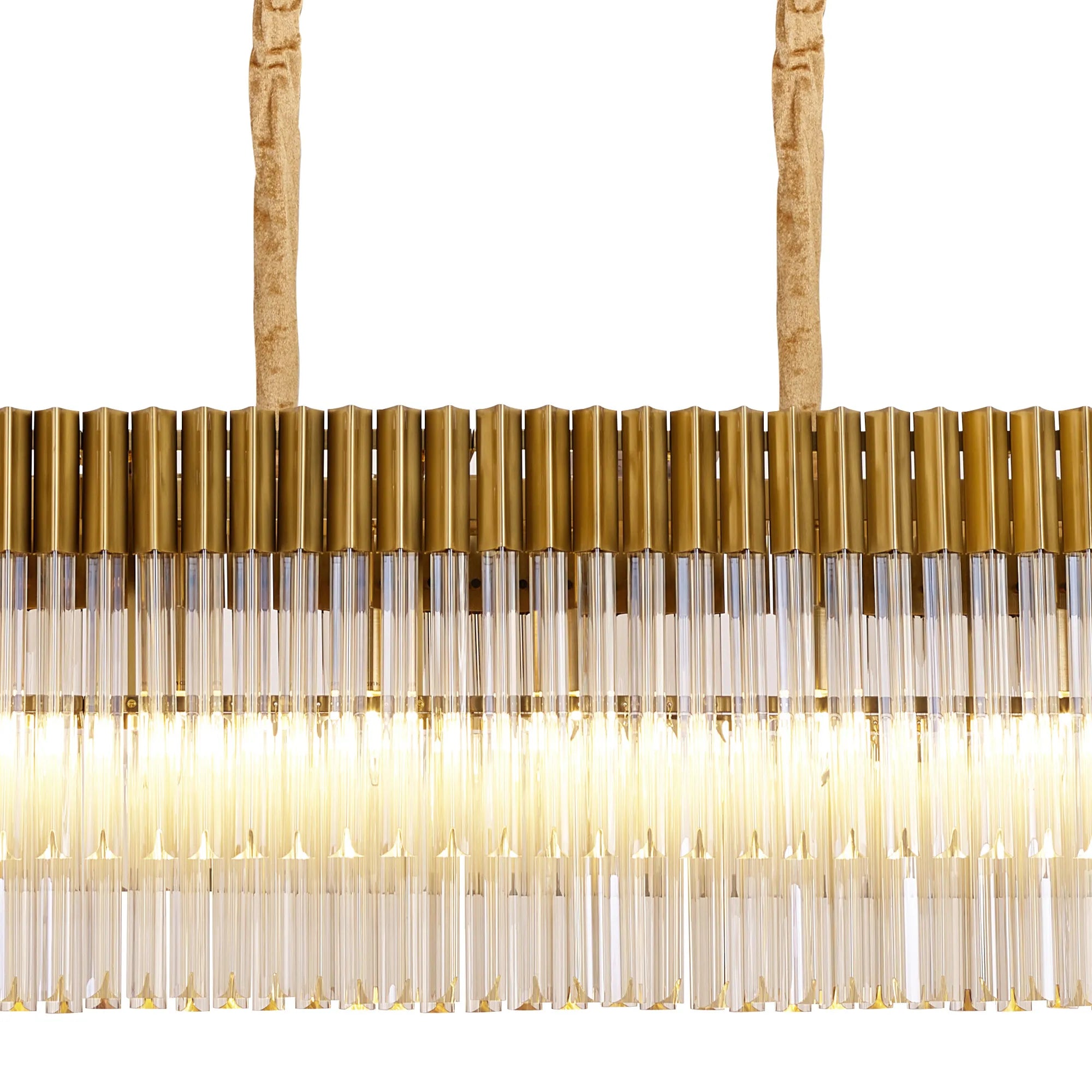 Cedar 225 Light - 40cm Linear Pendant With Bell Cup 12 Light - Brass & Cognac Sculpted Glass