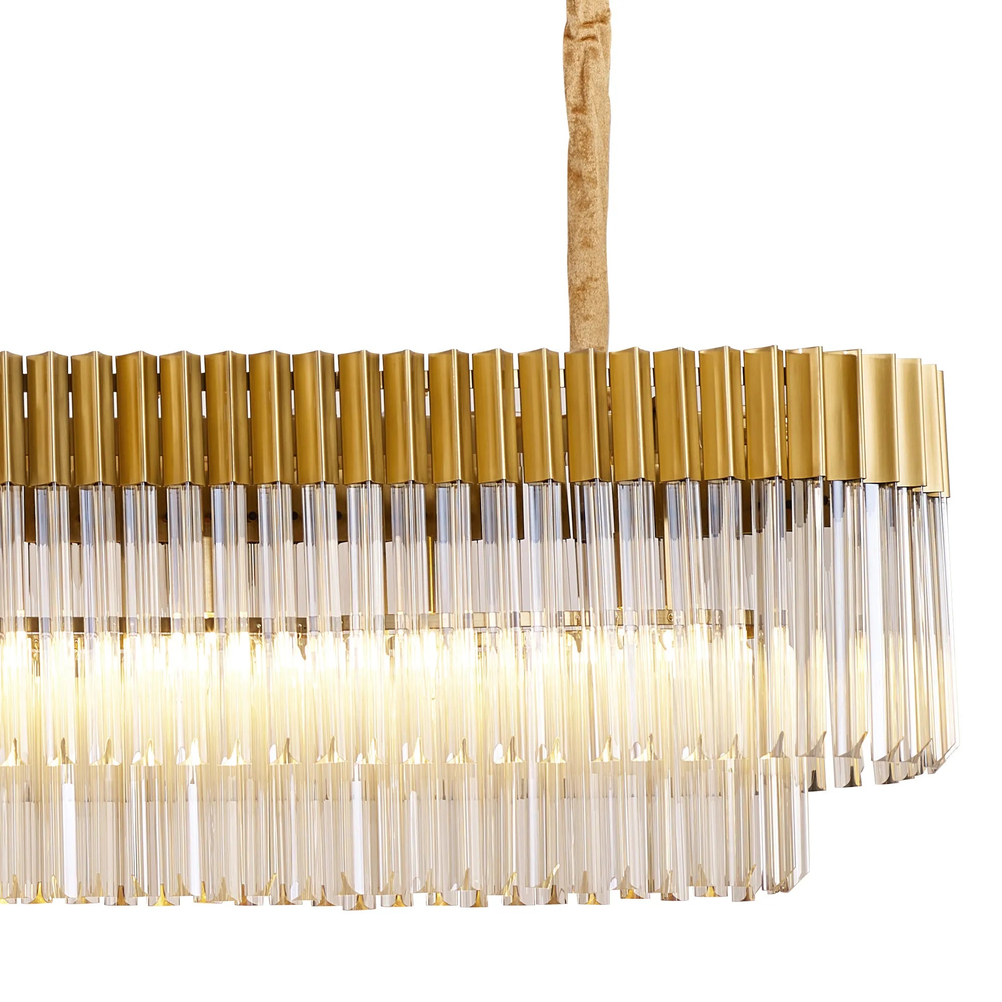 Cedar 225 Light - 40cm Linear Pendant With Bell Cup 12 Light - Brass & Cognac Sculpted Glass