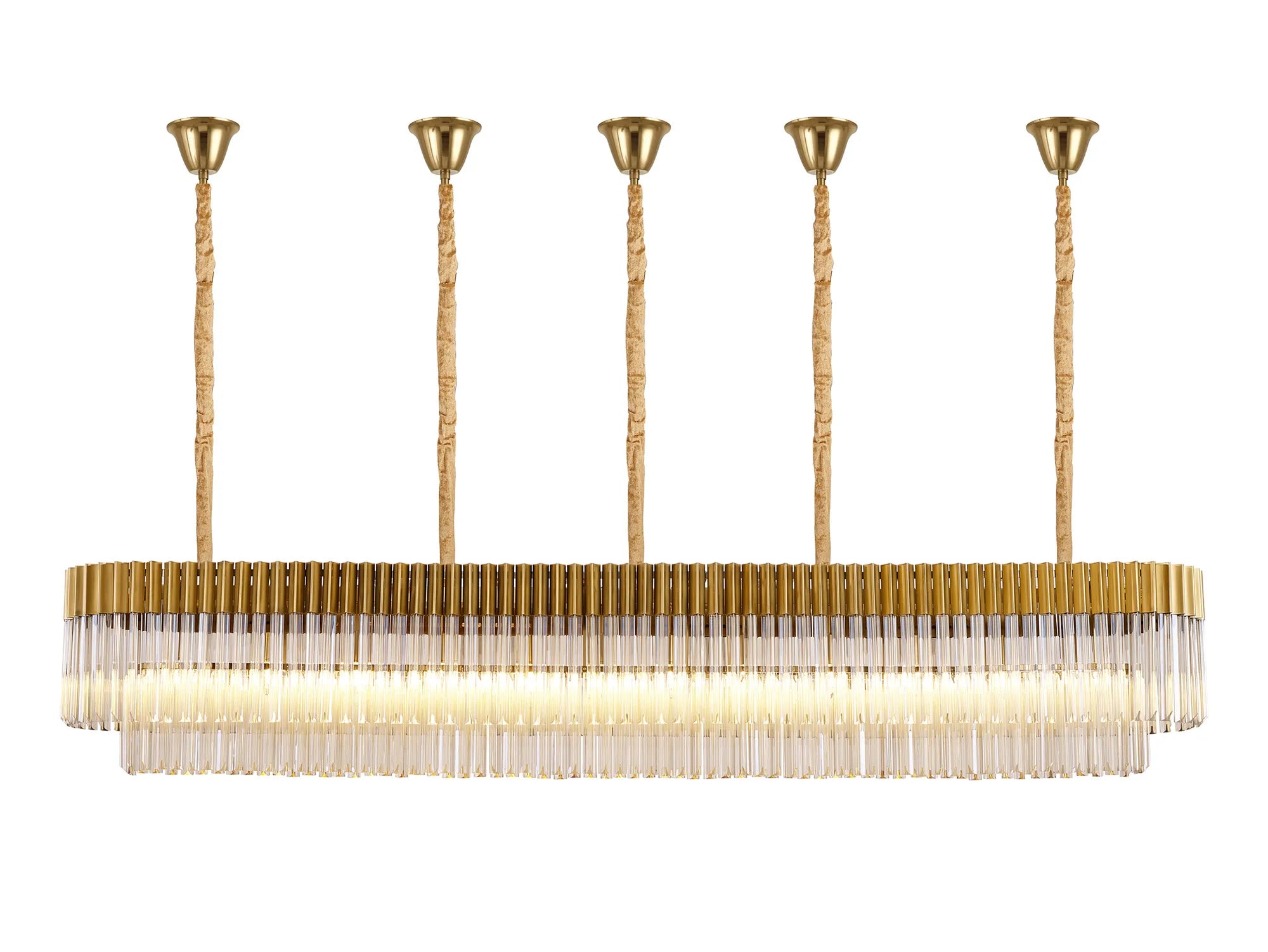 Cedar 225 Light - 40cm Linear Pendant With Bell Cup 12 Light - Brass & Cognac Sculpted Glass