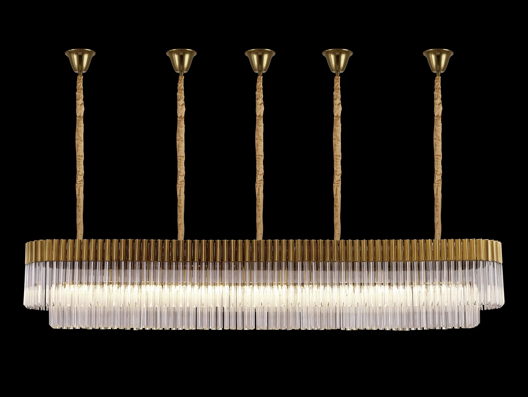 Cedar 225 Light - 40cm Linear Pendant With Bell Cup 12 Light - Brass & Clear Sculpted Glass