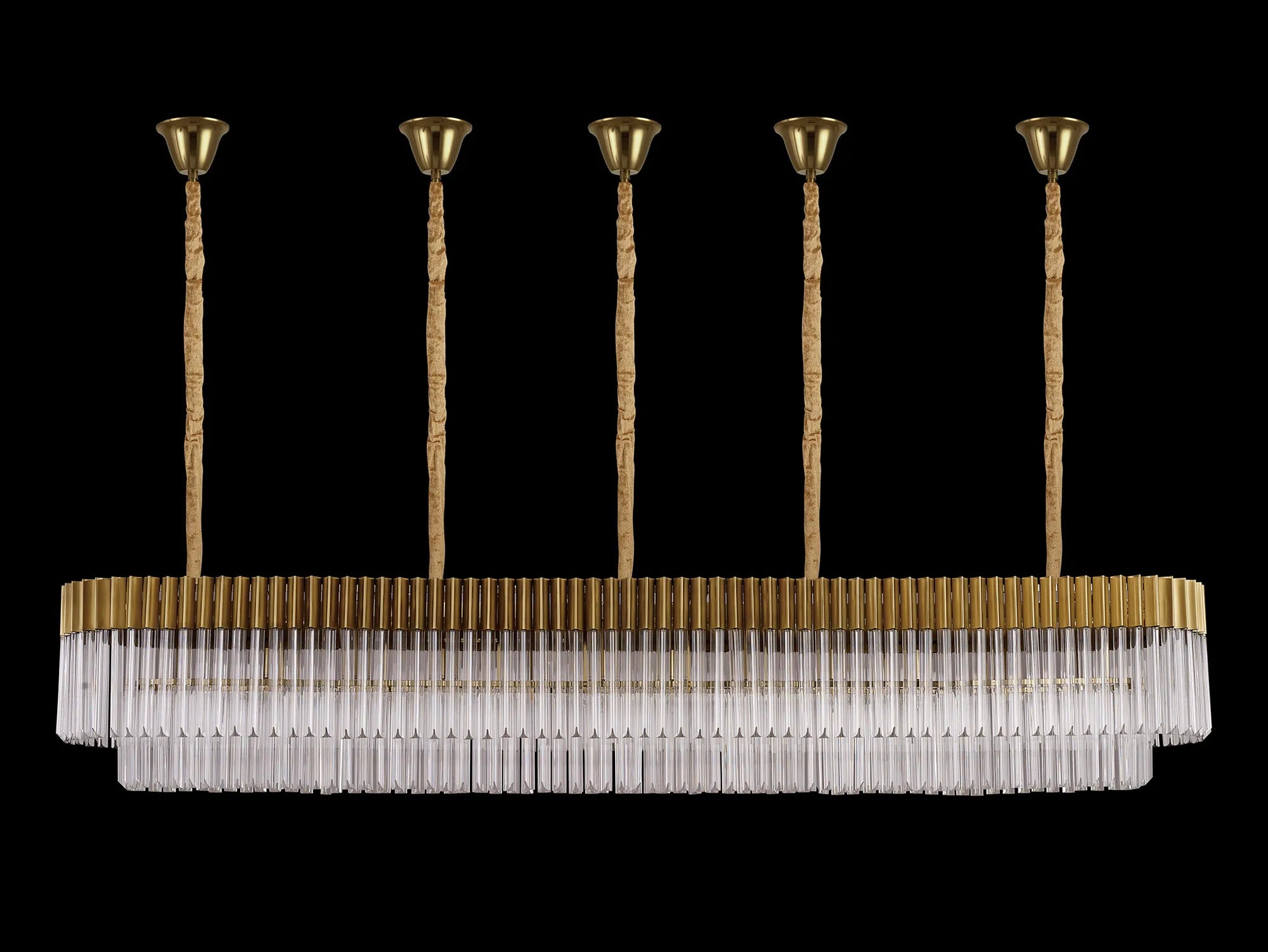 Cedar 225 Light - 40cm Linear Pendant With Bell Cup 12 Light - Brass & Clear Sculpted Glass