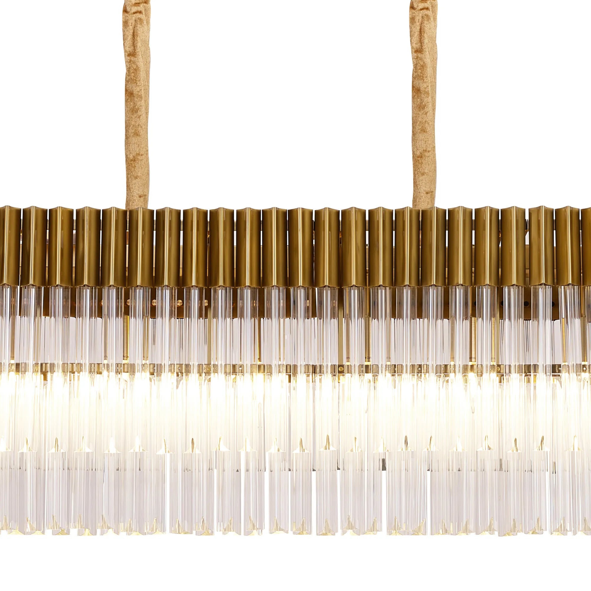 Cedar 225 Light - 40cm Linear Pendant With Bell Cup 12 Light - Brass & Clear Sculpted Glass