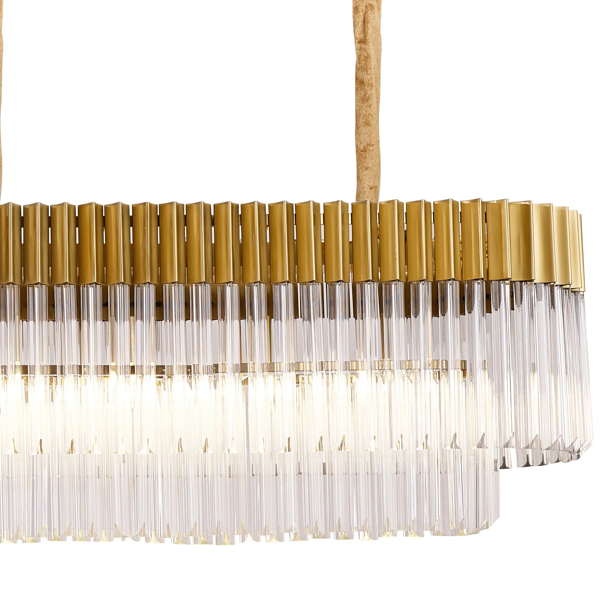 Cedar 225 Light - 40cm Linear Pendant With Bell Cup 12 Light - Brass & Clear Sculpted Glass