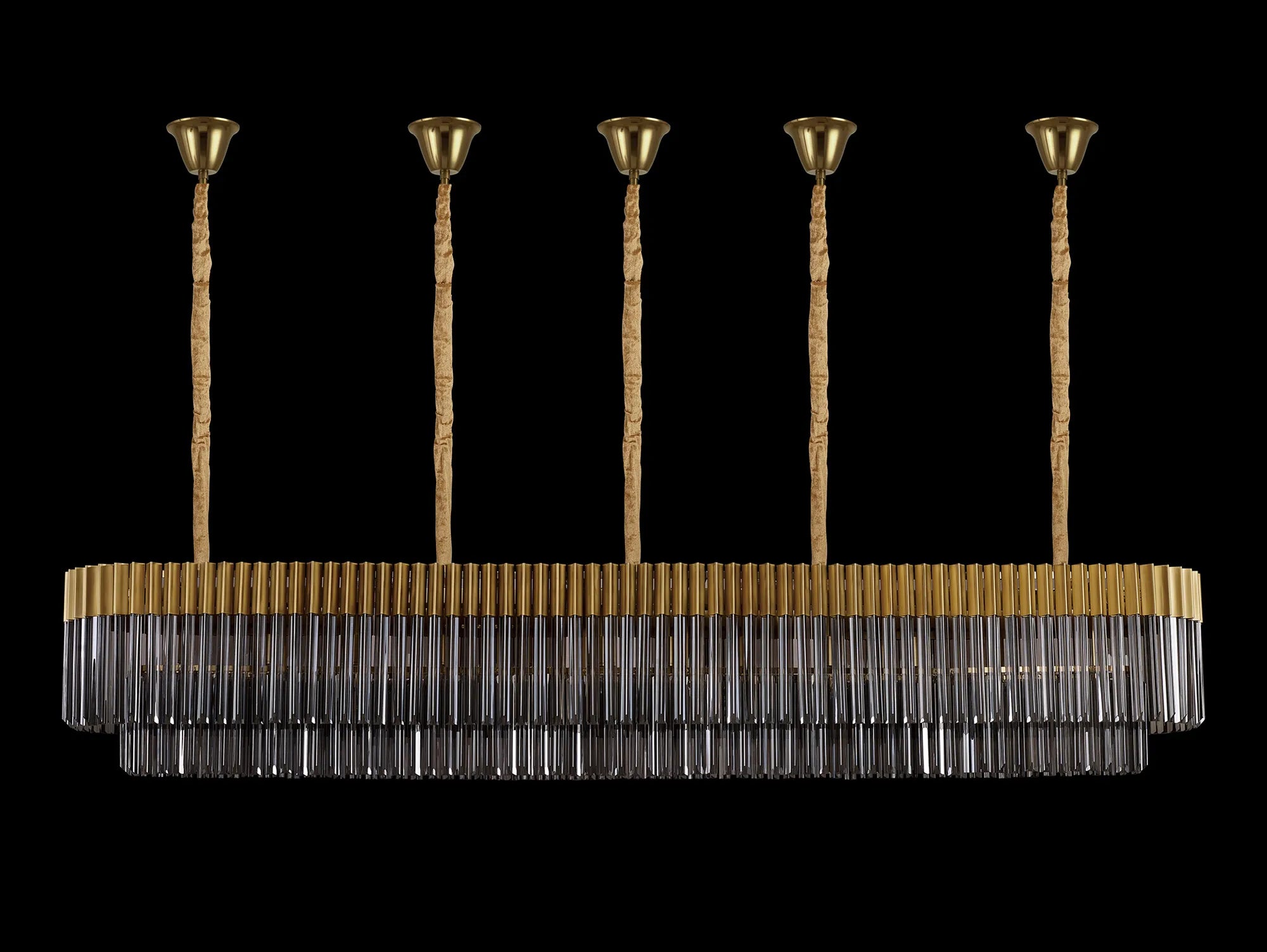 Cedar 225 Light - 40cm Linear Pendant With Bell Cup 12 Light - Brass & Smoked Sculpted Glass