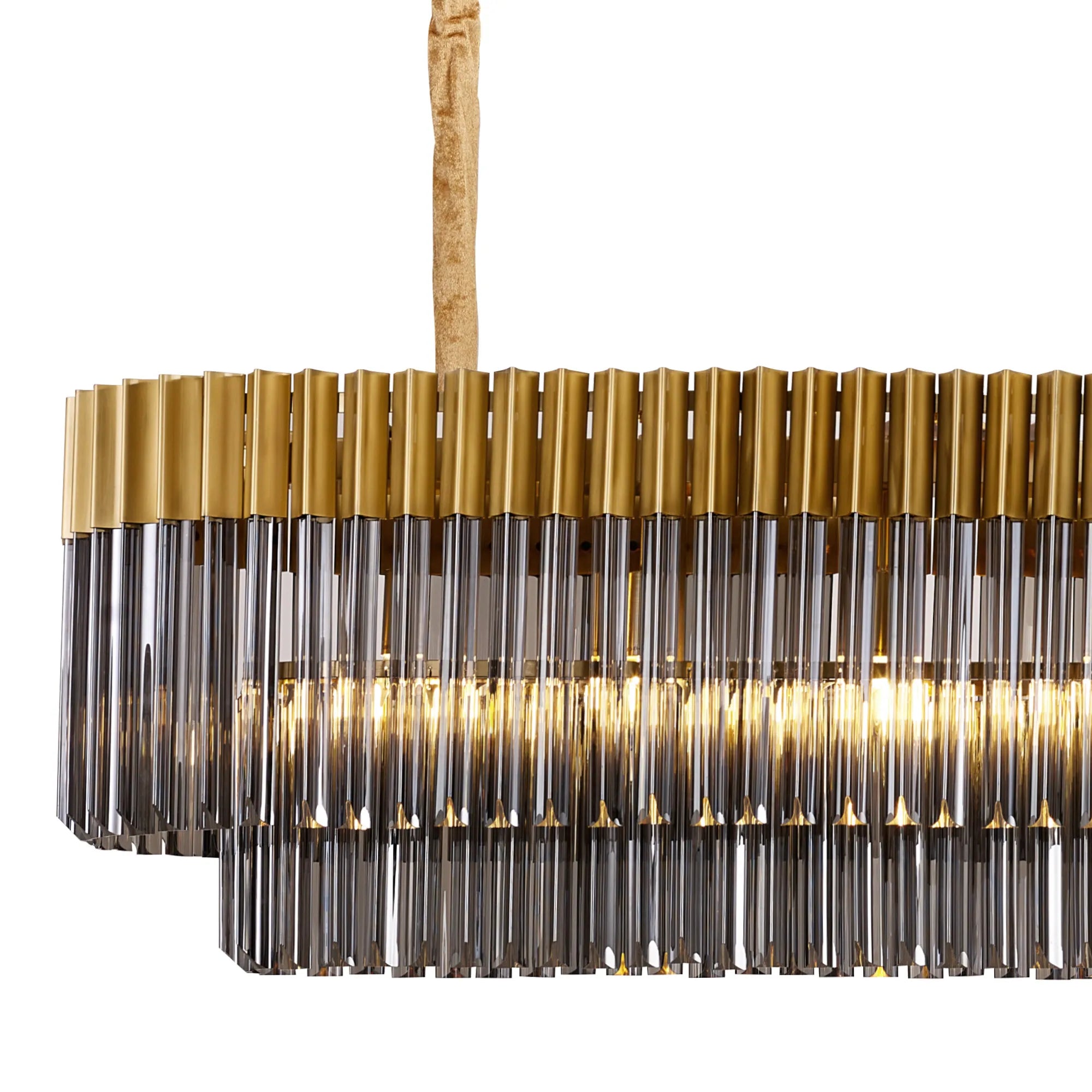 Cedar 225 Light - 40cm Linear Pendant With Bell Cup 12 Light - Brass & Smoked Sculpted Glass