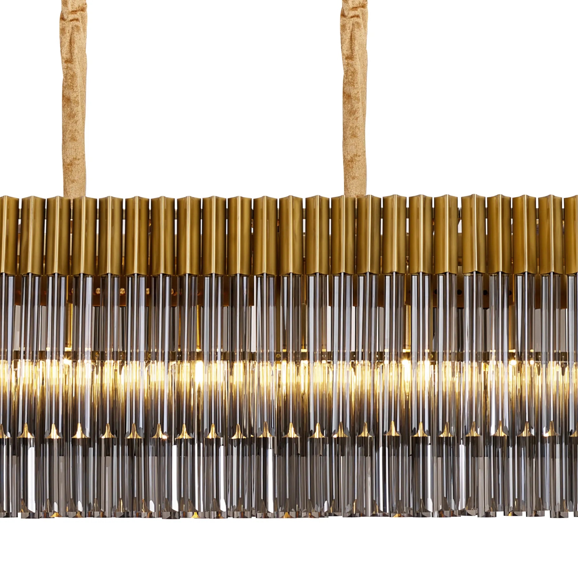 Cedar 225 Light - 40cm Linear Pendant With Bell Cup 12 Light - Brass & Smoked Sculpted Glass