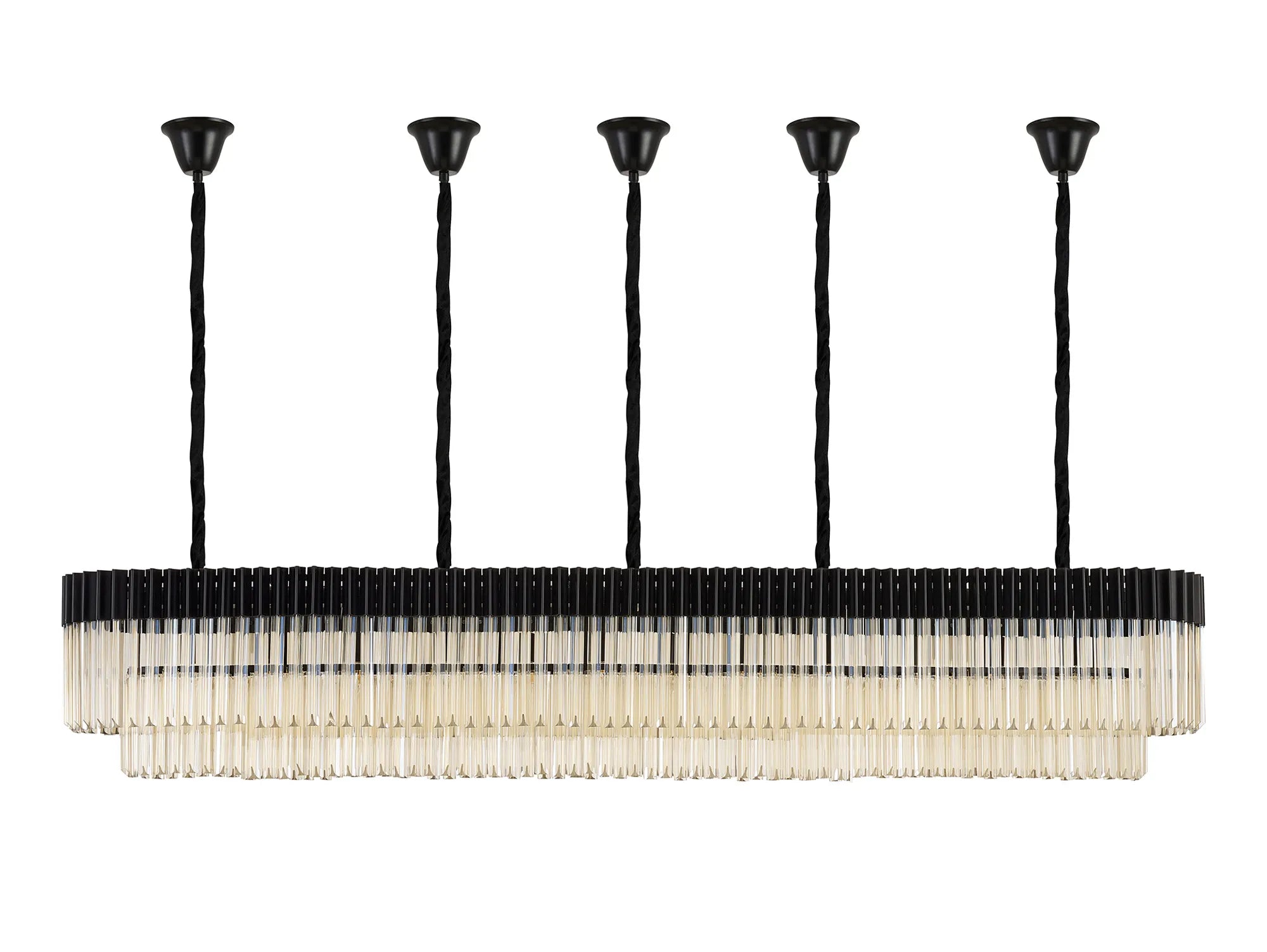 Cedar 225 Light - 40cm Linear Pendant With Bell Cup 12 Light - Matt Black & Cognac Sculpted Glass