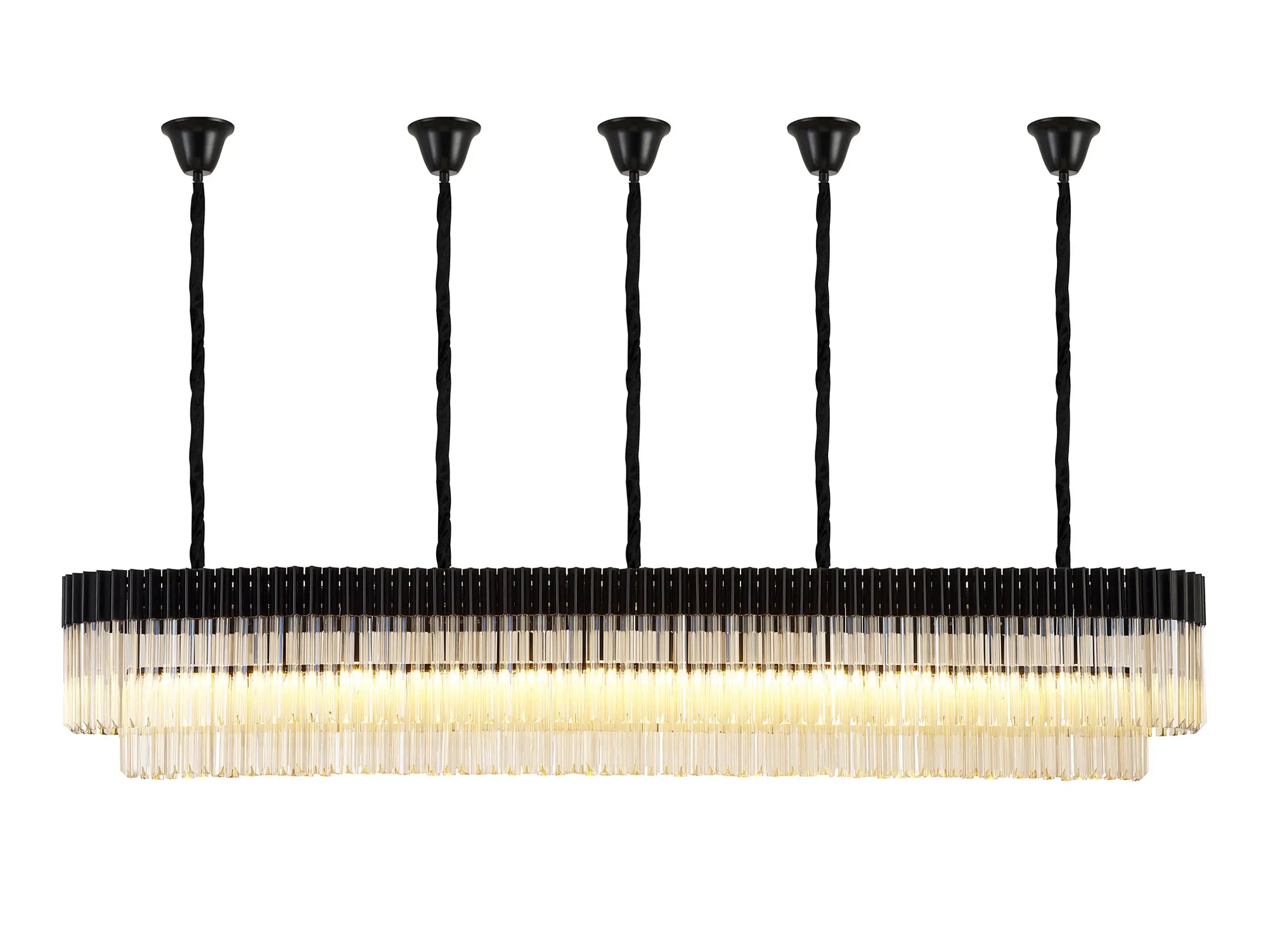 Cedar 225 Light - 40cm Linear Pendant With Bell Cup 12 Light - Matt Black & Cognac Sculpted Glass