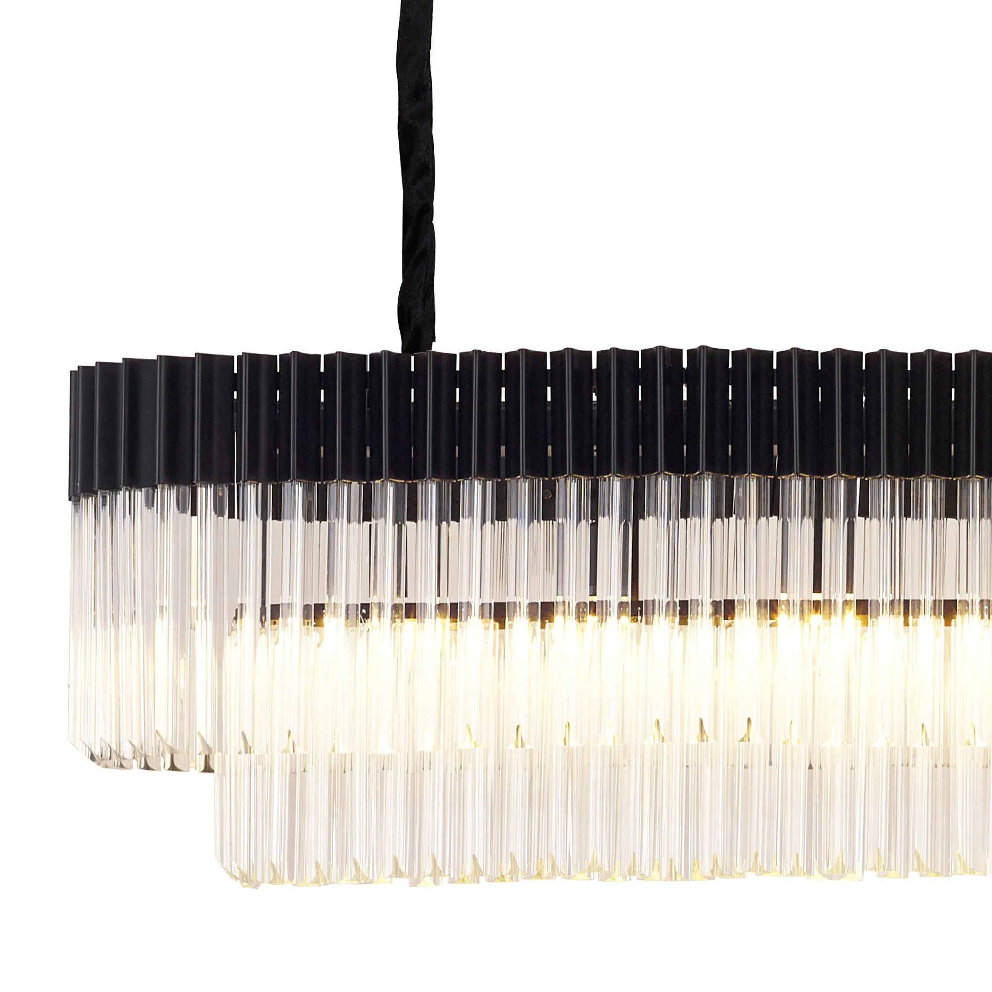 Cedar 225 Light - 40cm Linear Pendant With Bell Cup 12 Light - Matt Black & Clear Sculpted Glass