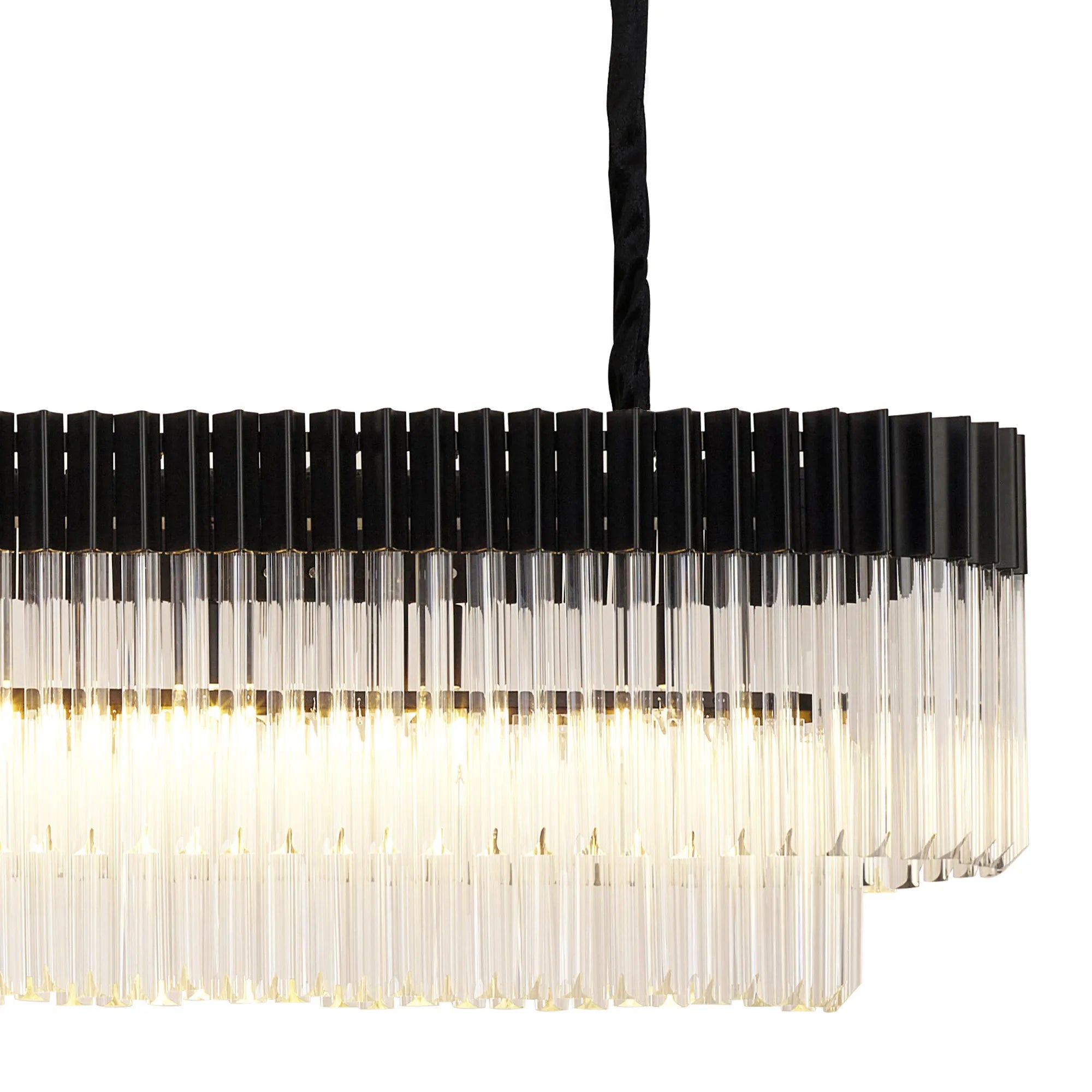 Cedar 225 Light - 40cm Linear Pendant With Bell Cup 12 Light - Matt Black & Clear Sculpted Glass