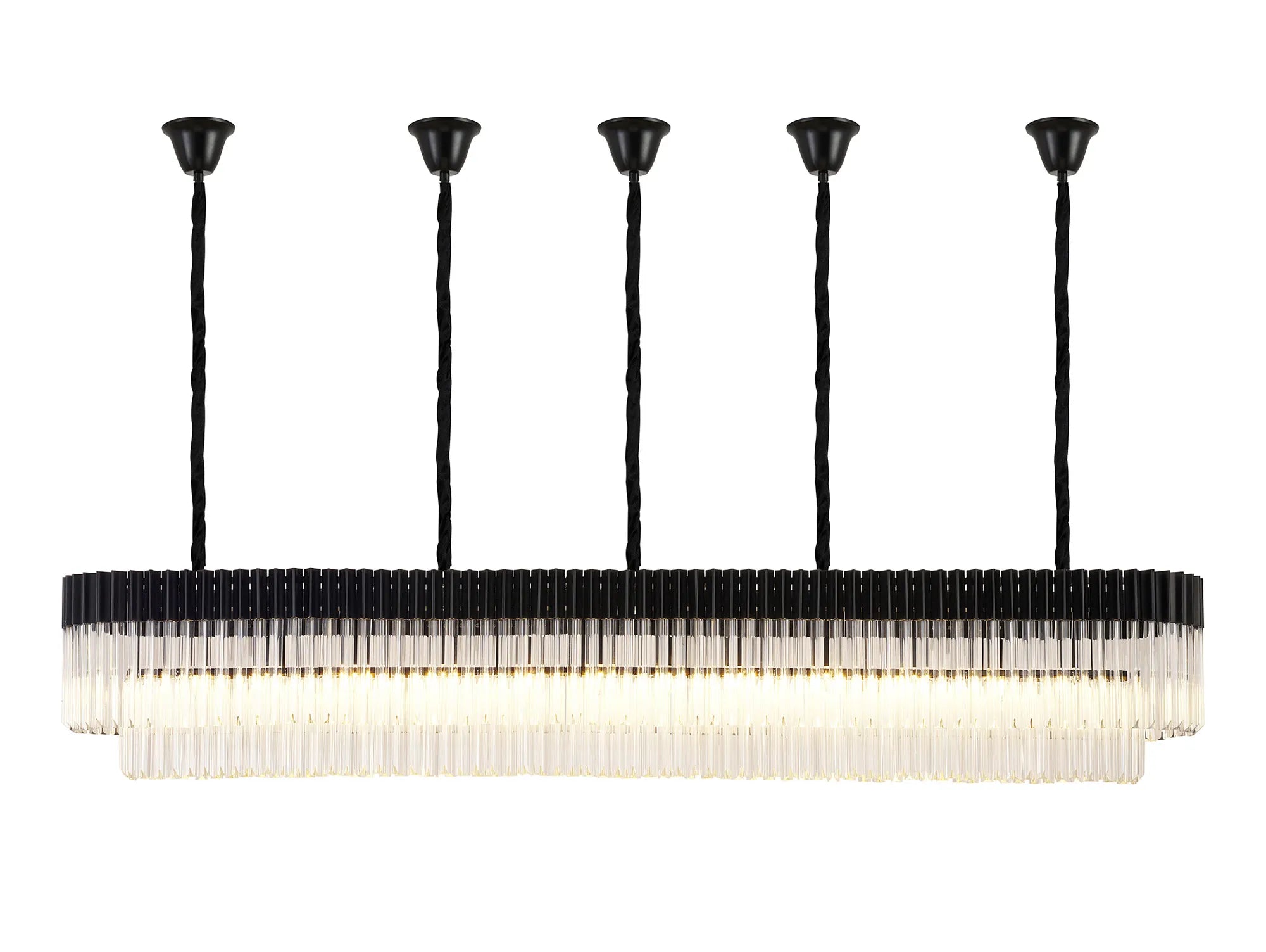 Cedar 225 Light - 40cm Linear Pendant With Bell Cup 12 Light - Matt Black & Clear Sculpted Glass