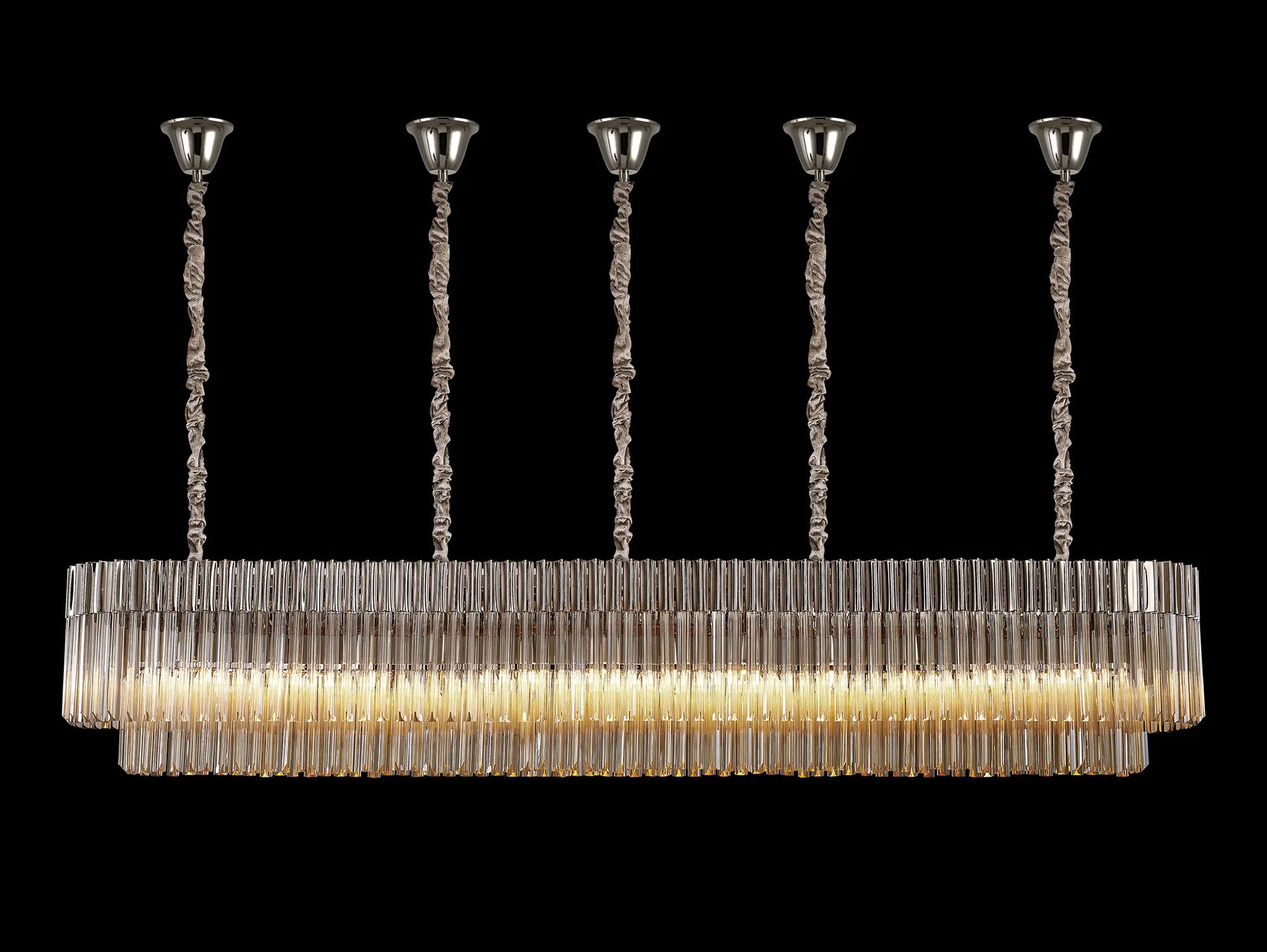 Cedar 225 Light - 40cm Linear Pendant With Bell Cup 12 Light - Polished Nickel & Cognac Sculpted Glass