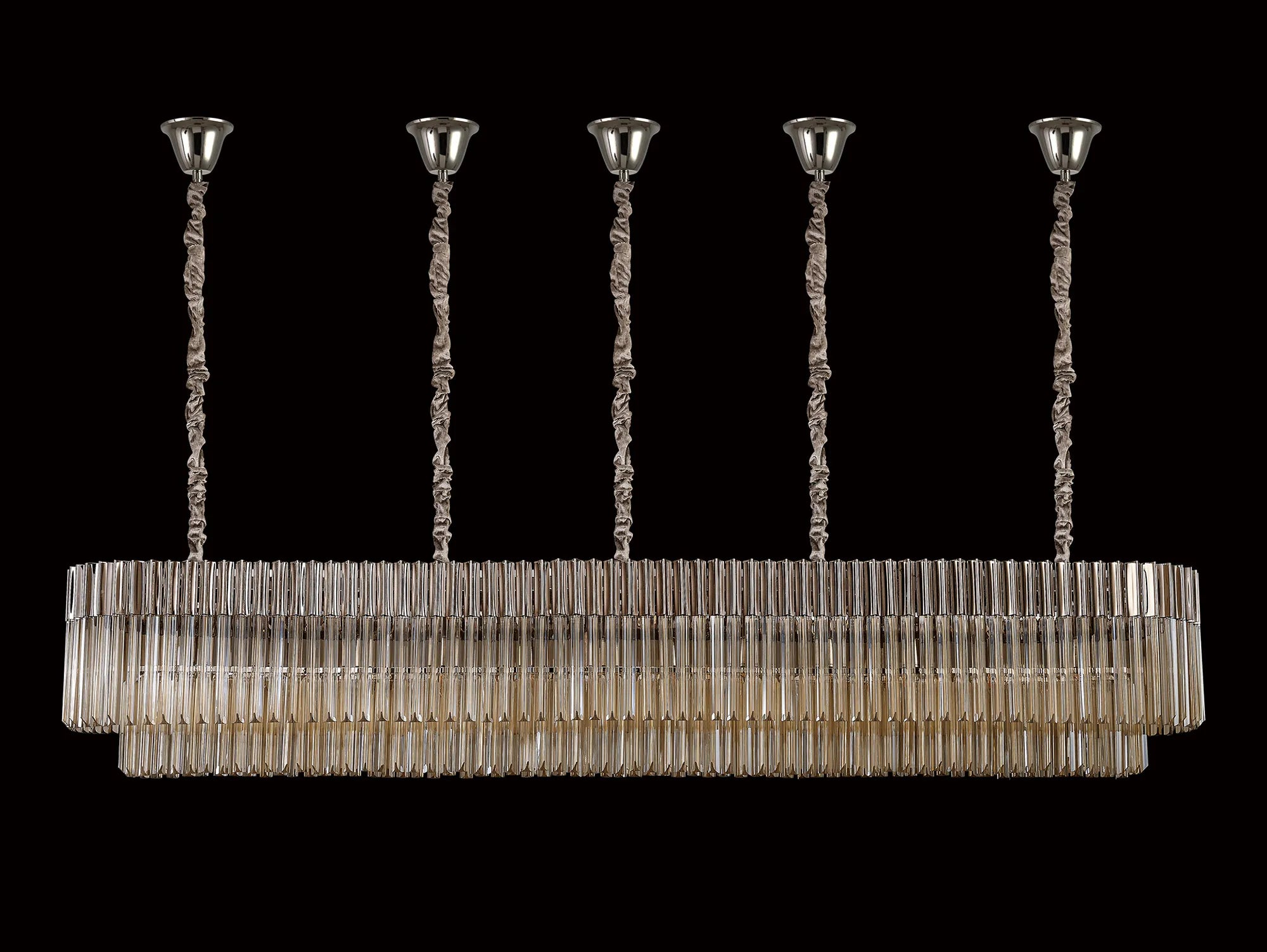 Cedar 225 Light - 40cm Linear Pendant With Bell Cup 12 Light - Polished Nickel & Cognac Sculpted Glass