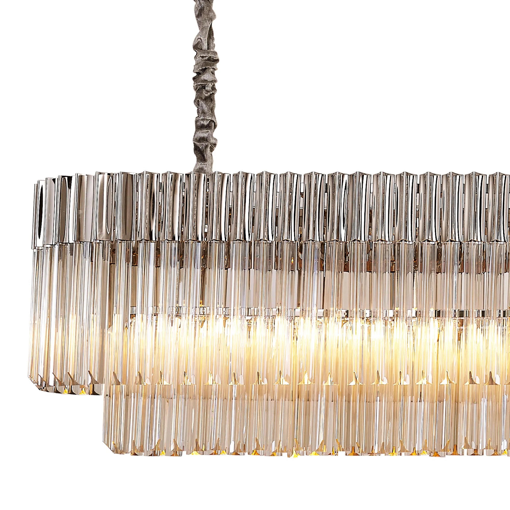 Cedar 225 Light - 40cm Linear Pendant With Bell Cup 12 Light - Polished Nickel & Cognac Sculpted Glass