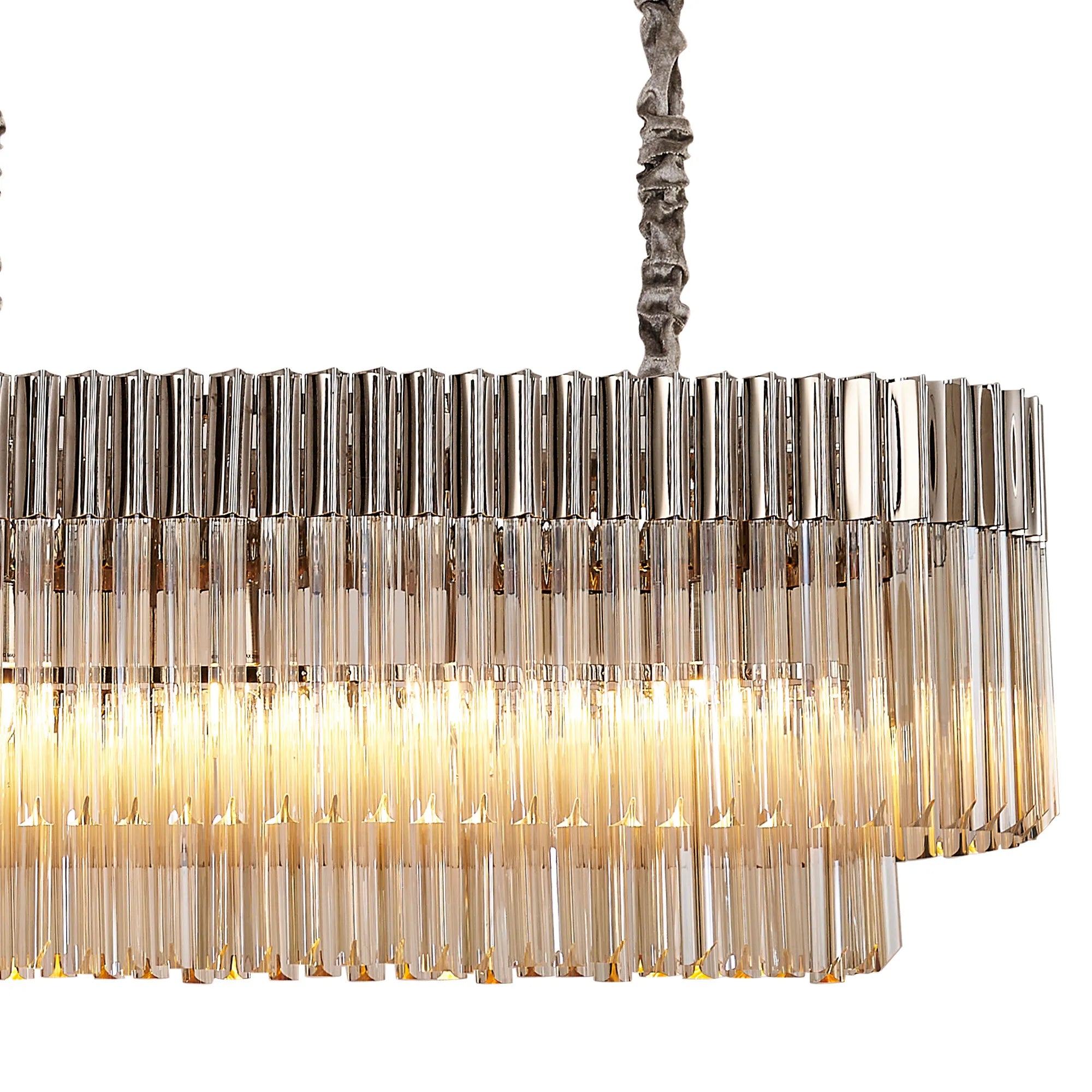 Cedar 225 Light - 40cm Linear Pendant With Bell Cup 12 Light - Polished Nickel & Cognac Sculpted Glass