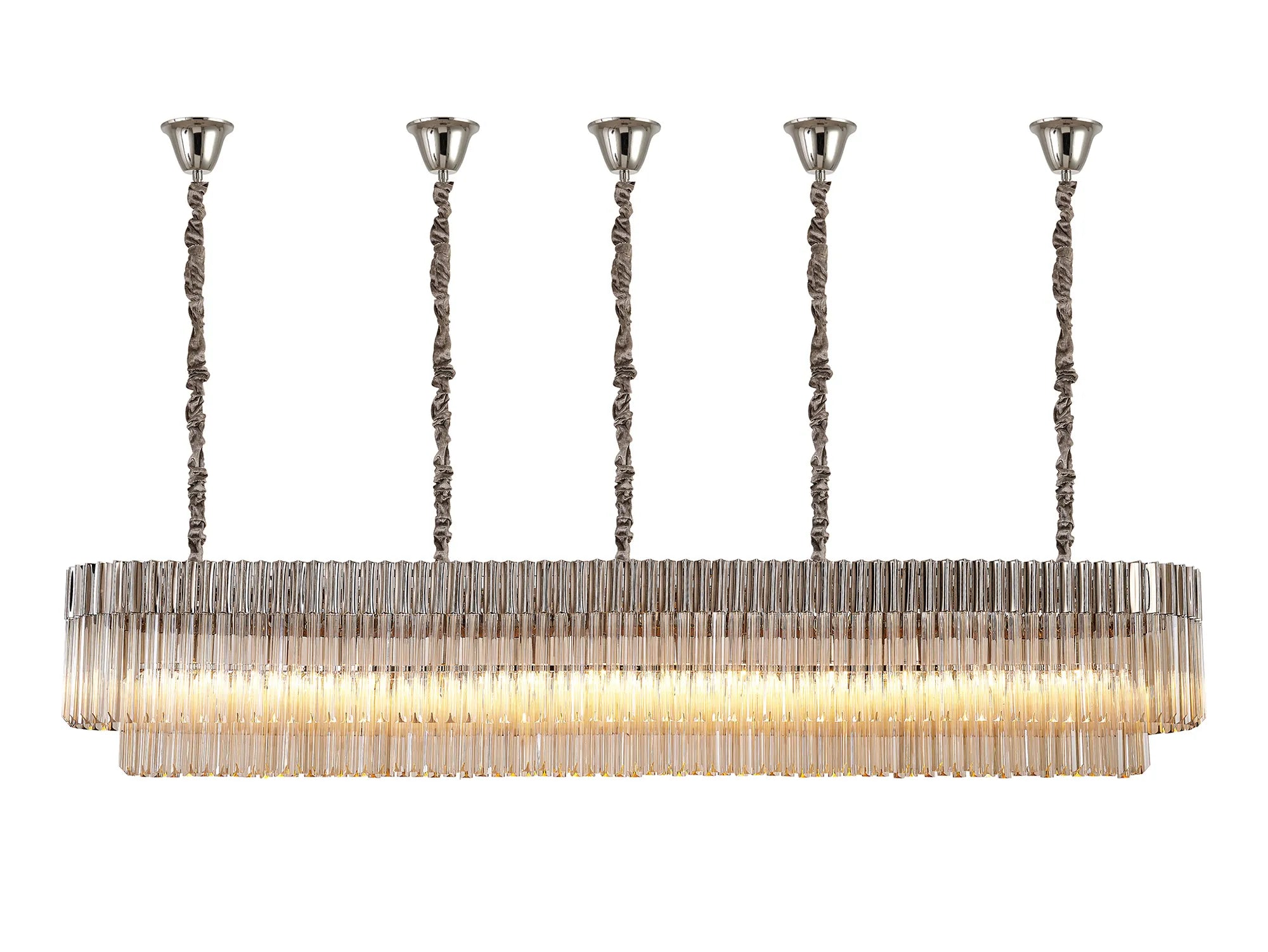 Cedar 225 Light - 40cm Linear Pendant With Bell Cup 12 Light - Polished Nickel & Cognac Sculpted Glass
