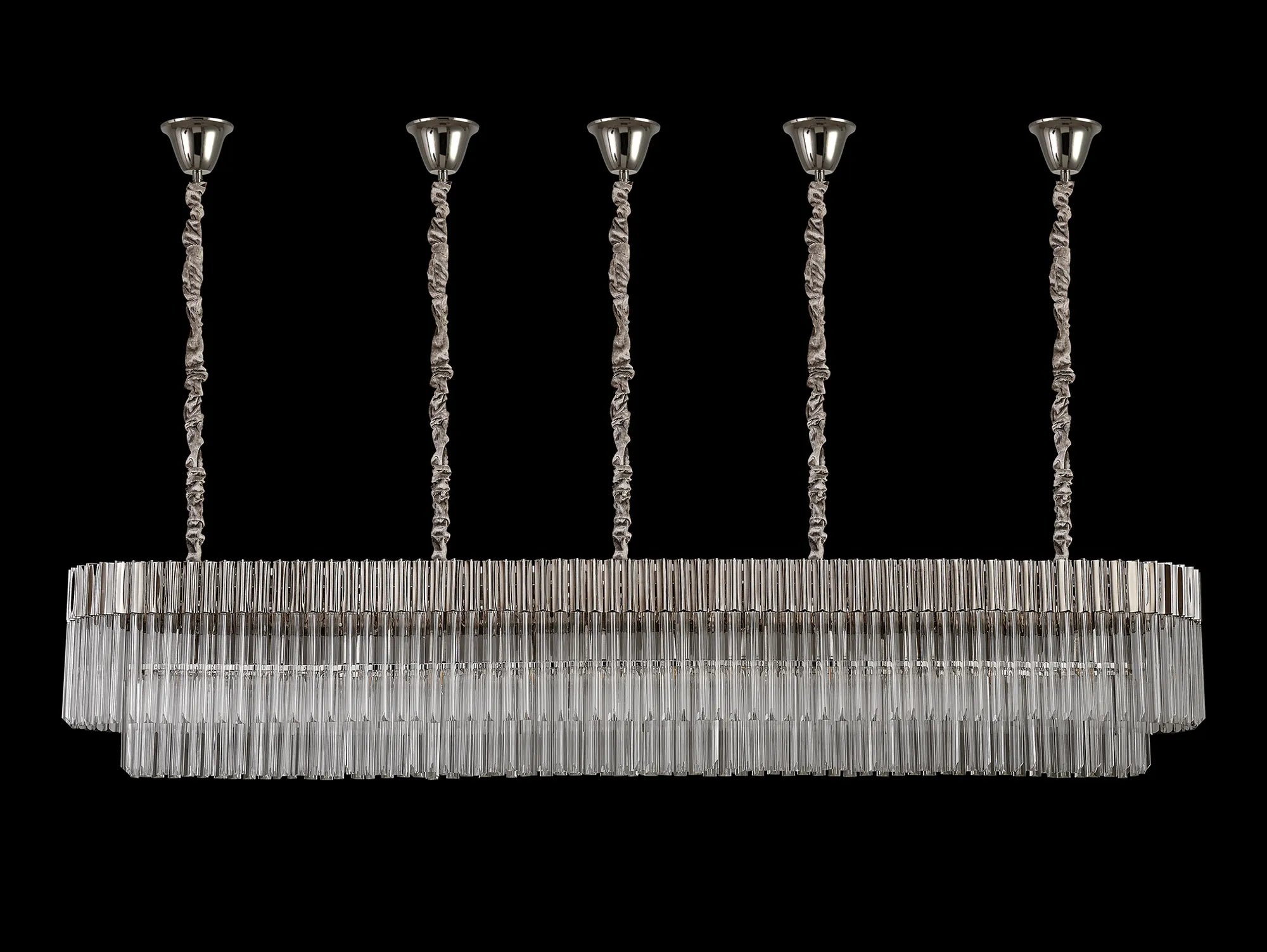 Cedar 225 Light - 40cm Linear Pendant With Bell Cup 12 Light - Polished Nickel & Clear Sculpted Glass