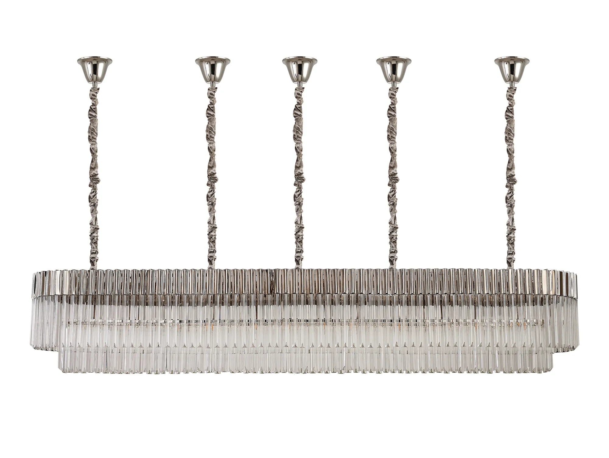 Cedar 225 Light - 40cm Linear Pendant With Bell Cup 12 Light - Polished Nickel & Clear Sculpted Glass