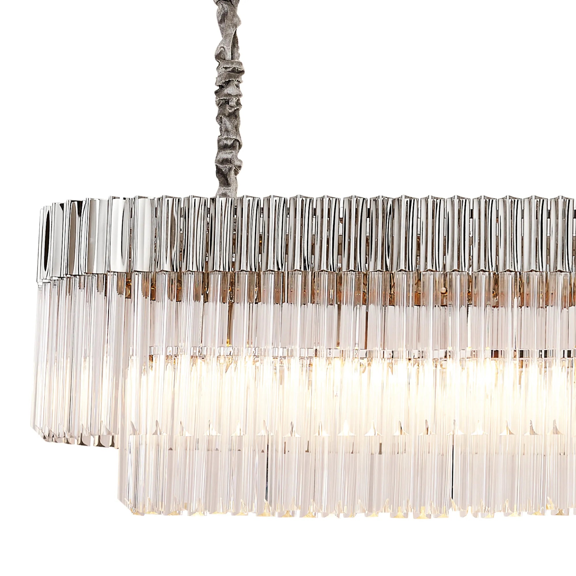 Cedar 225 Light - 40cm Linear Pendant With Bell Cup 12 Light - Polished Nickel & Clear Sculpted Glass
