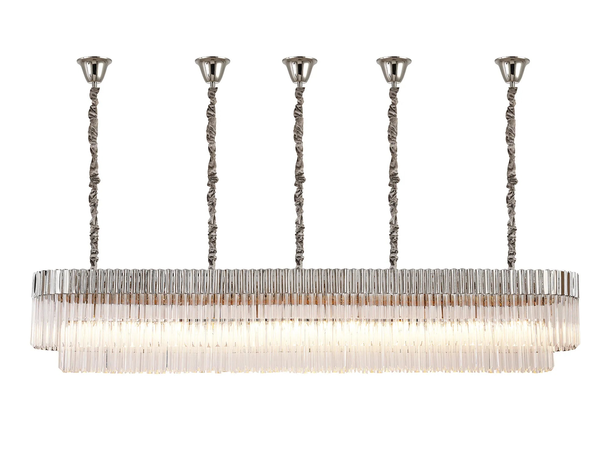 Cedar 225 Light - 40cm Linear Pendant With Bell Cup 12 Light - Polished Nickel & Clear Sculpted Glass