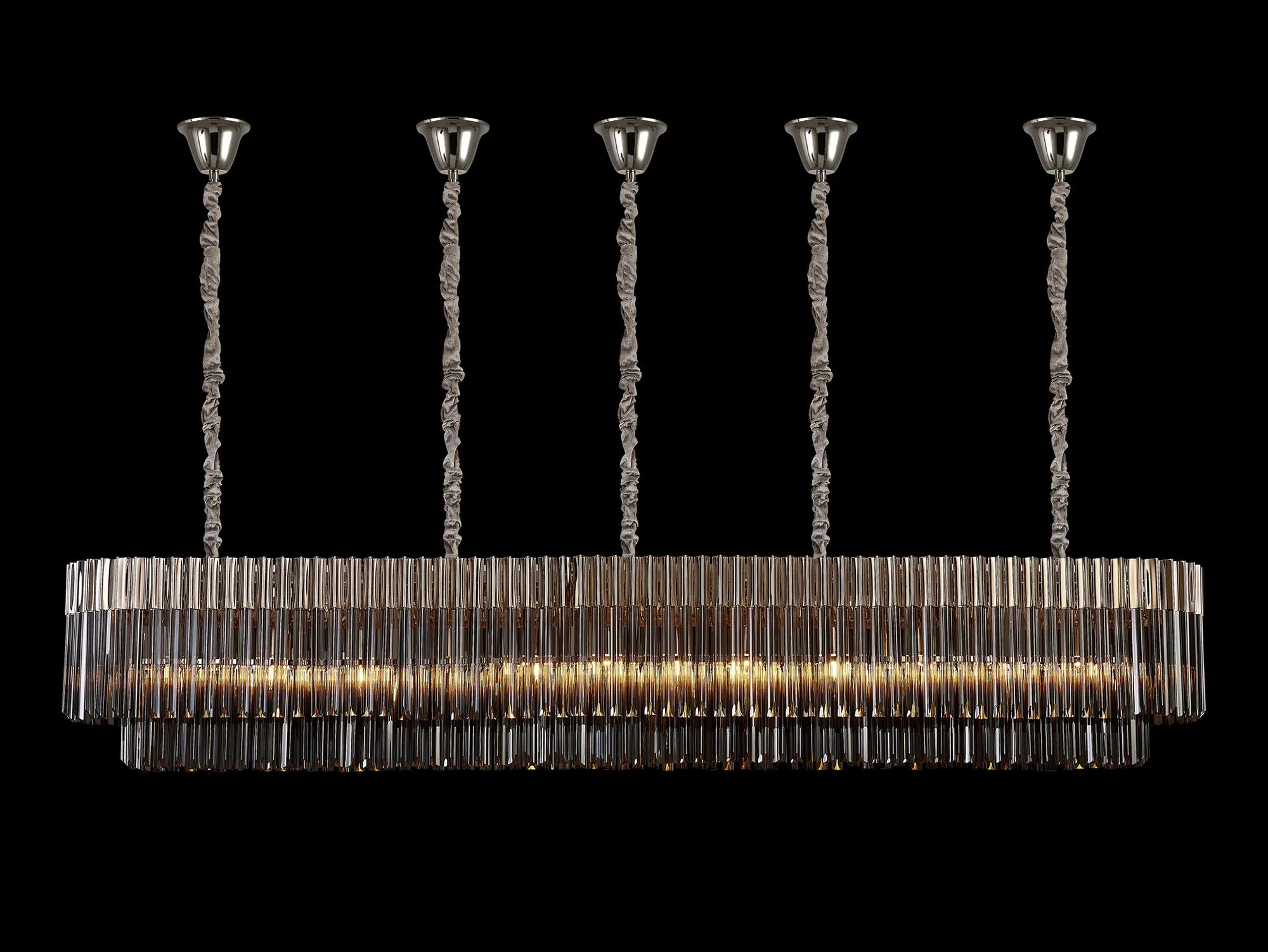 Cedar 225 Light - 40cm Linear Pendant With Bell Cup 12 Light - Polished Nickel & Smoked Sculpted Glass