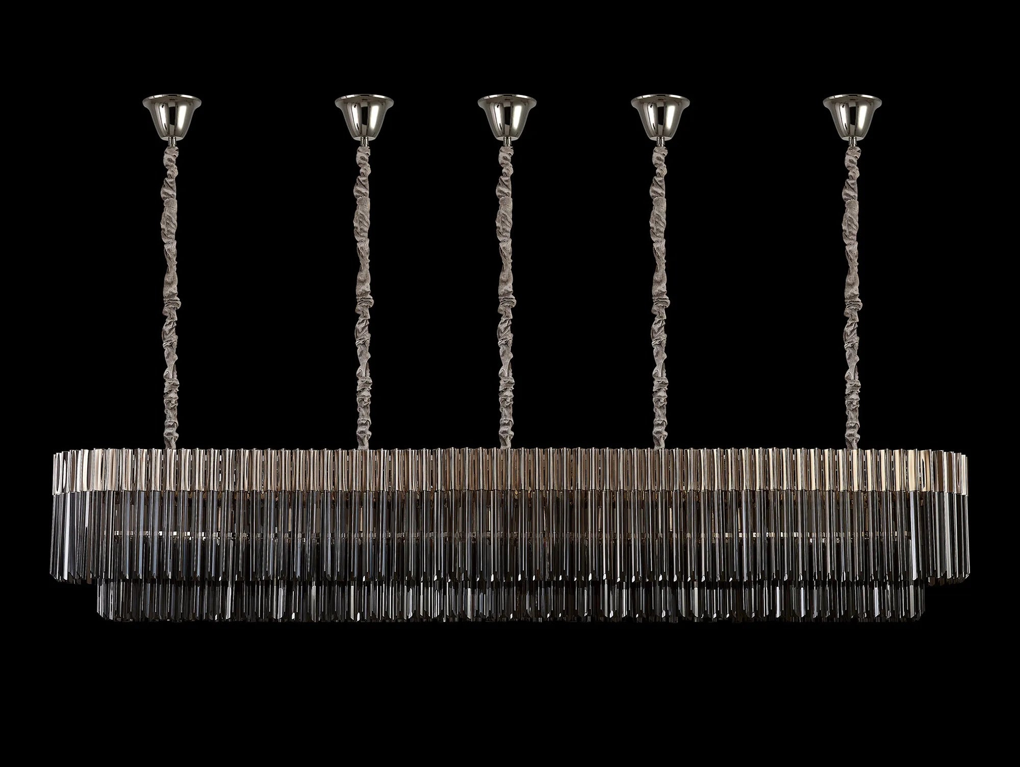 Cedar 225 Light - 40cm Linear Pendant With Bell Cup 12 Light - Polished Nickel & Smoked Sculpted Glass