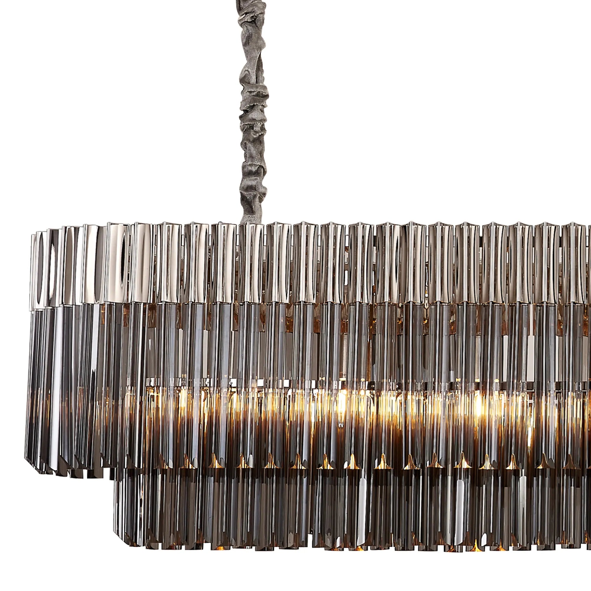 Cedar 225 Light - 40cm Linear Pendant With Bell Cup 12 Light - Polished Nickel & Smoked Sculpted Glass