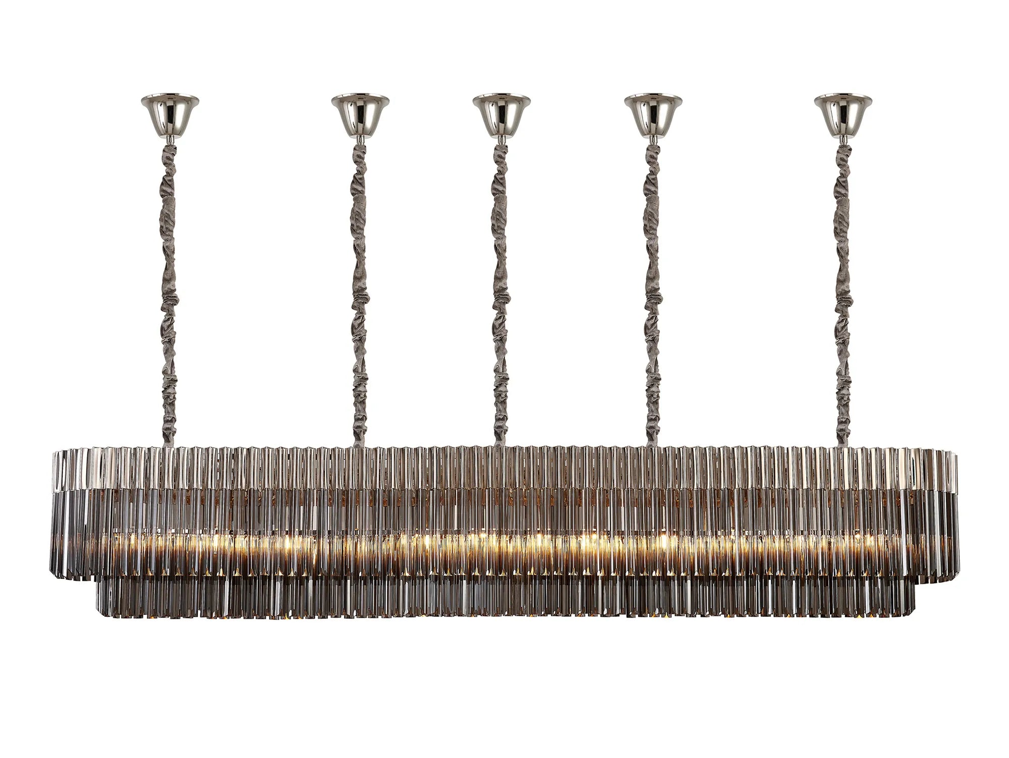 Cedar 225 Light - 40cm Linear Pendant With Bell Cup 12 Light - Polished Nickel & Smoked Sculpted Glass