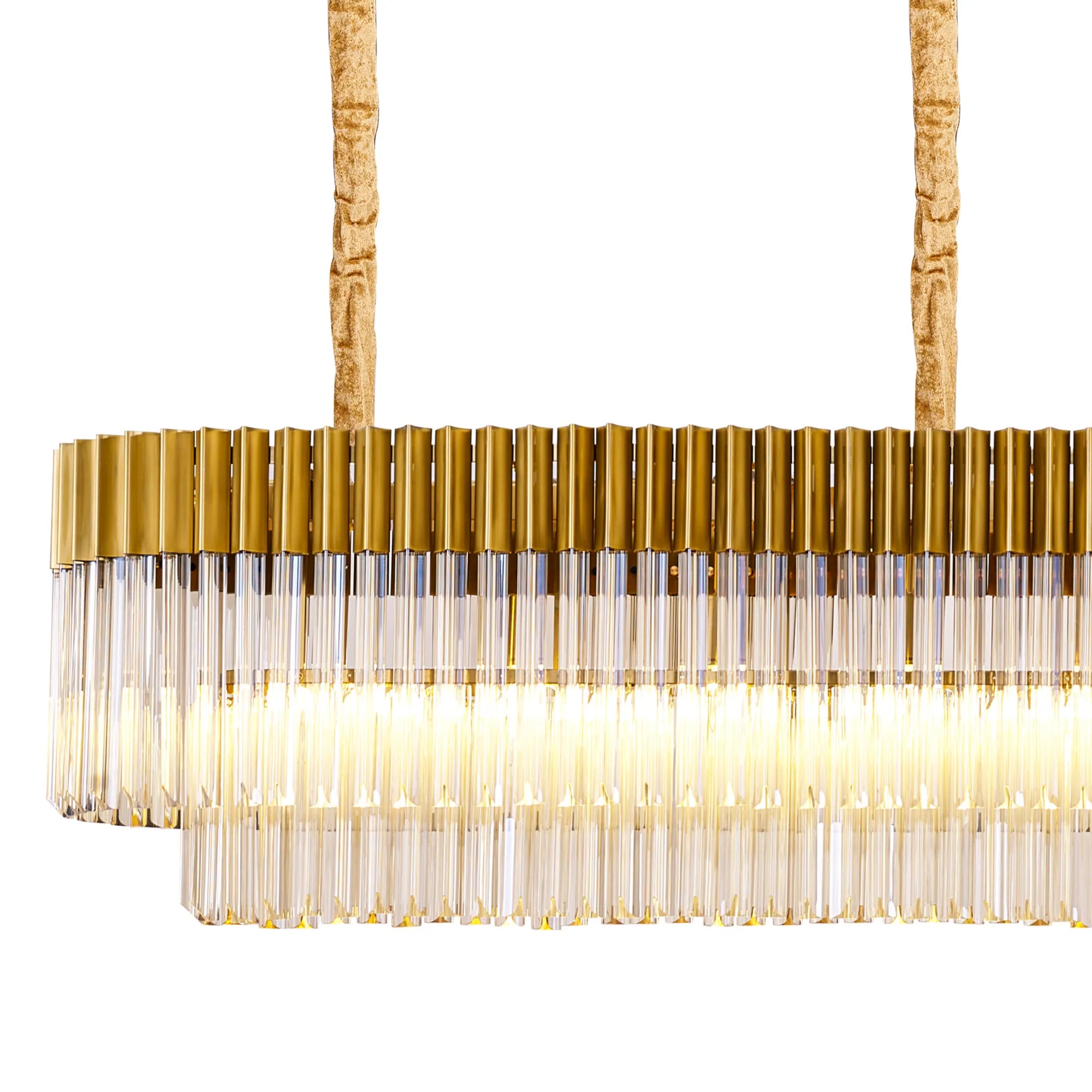 Cedar 250 x 40cm Linear Pendant 13 Light - Brass & Cognac Sculpted Glass