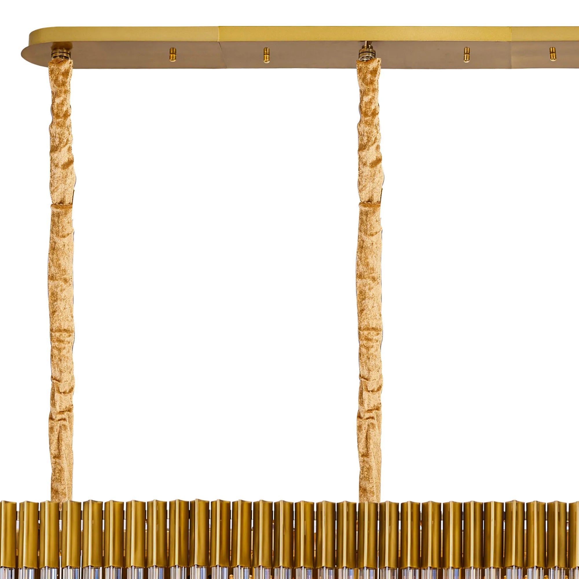 Cedar 250 x 40cm Linear Pendant 13 Light - Brass & Cognac Sculpted Glass