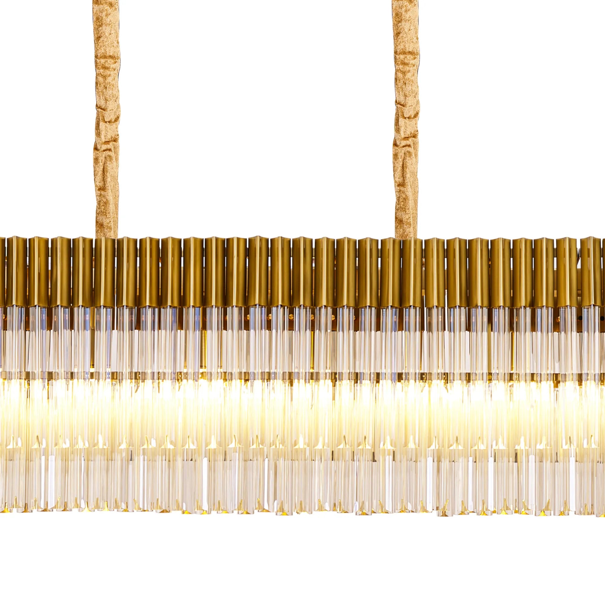 Cedar 250 x 40cm Linear Pendant 13 Light - Brass & Cognac Sculpted Glass